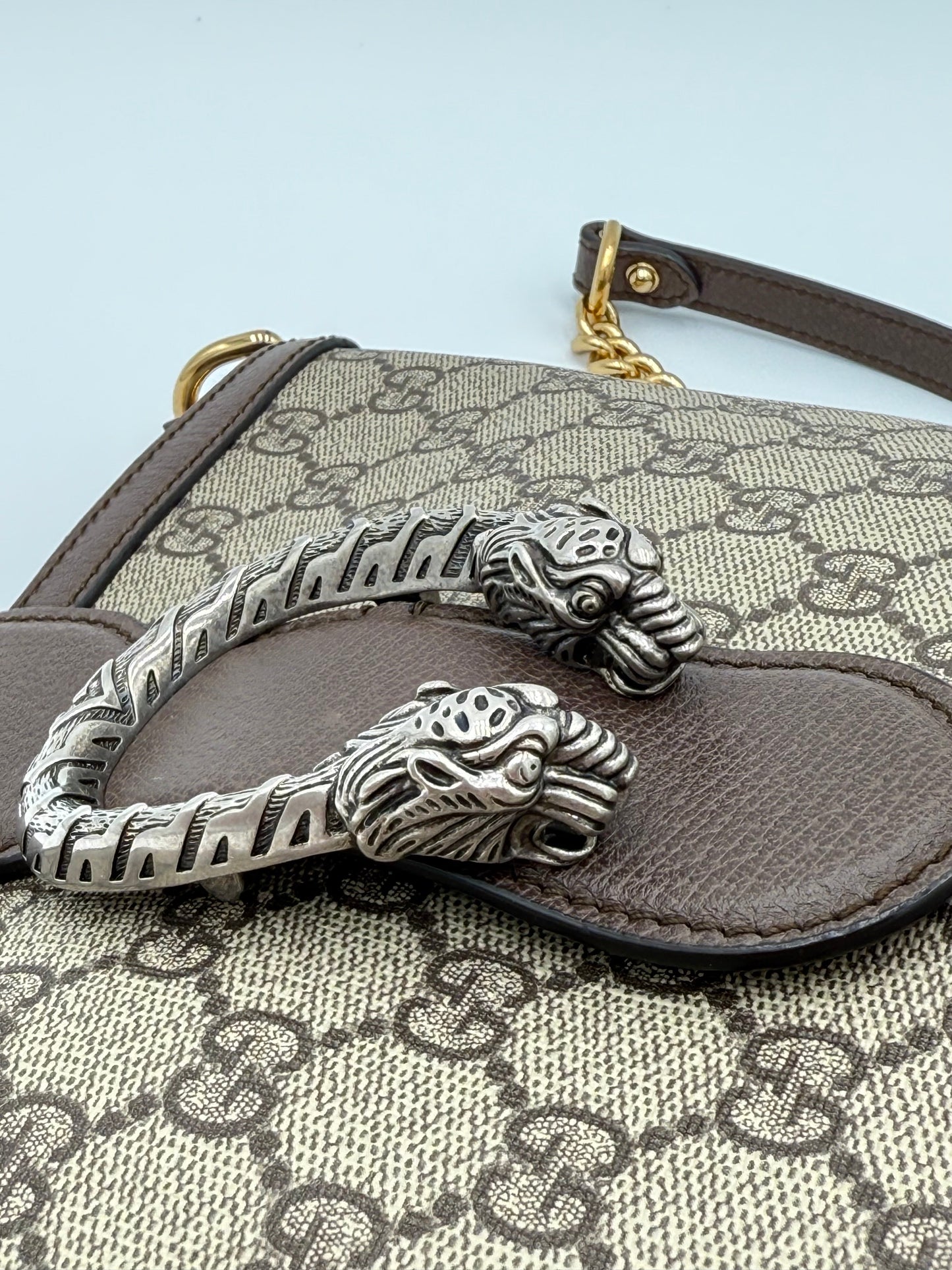 Diaper Bag Luxury Designer By Gucci In Taupe, Size:Medium