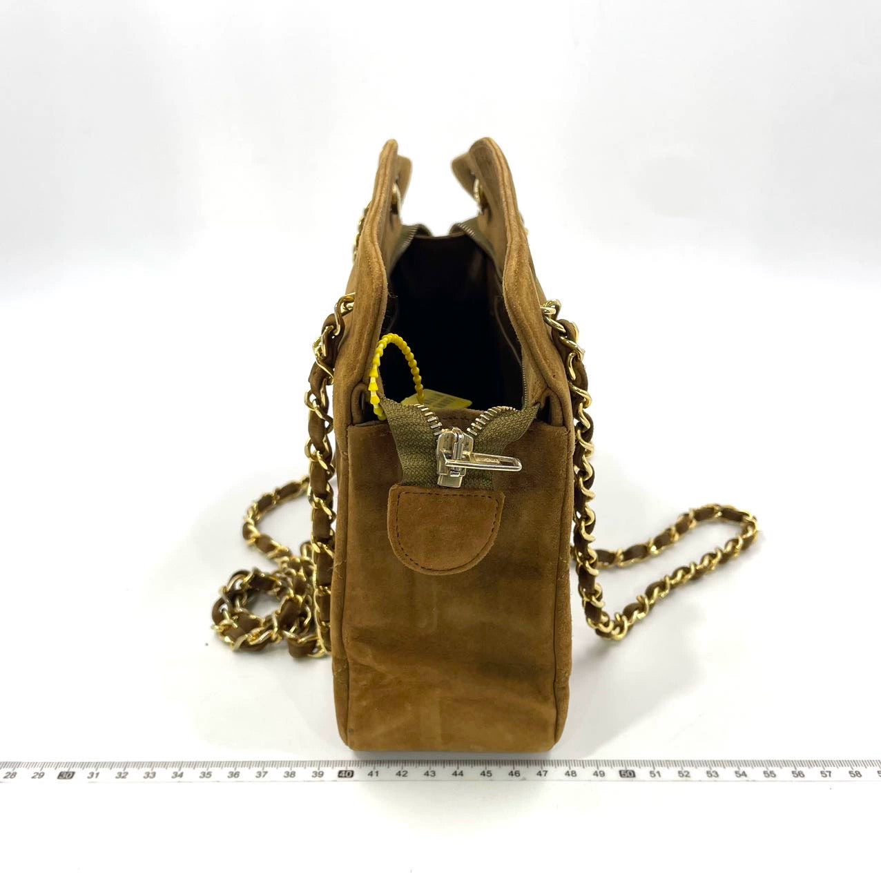 Chanel Matelasse Tan Brown Suede Gold Double Chain Coco Charm Medium Shoulder Bag