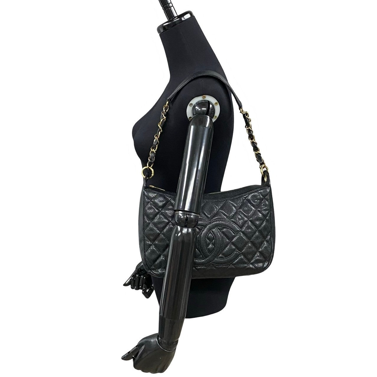 CHANEL Shoulder Bag Matt caviar skin black Matrasse