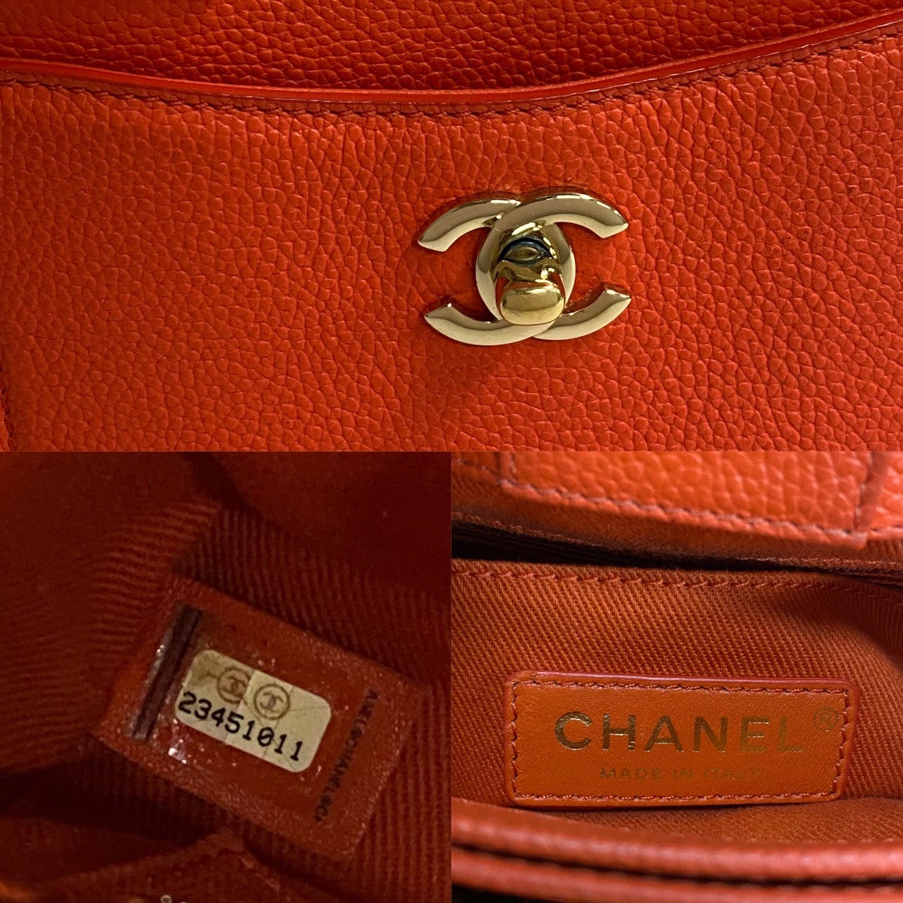 CHANEL Shoulder Bag Matt caviar skin Orange Neo Executive Small