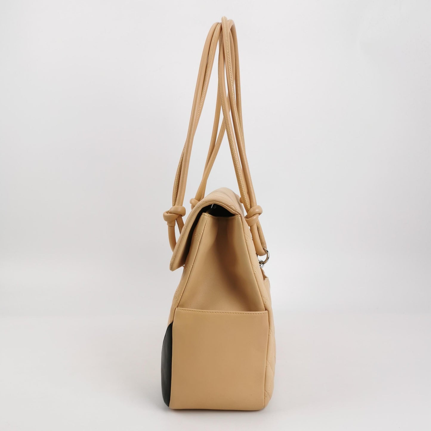 Chanel Cambon Flap Maxi Beige Calfskin Leather Double Strap Shoulder Bag
