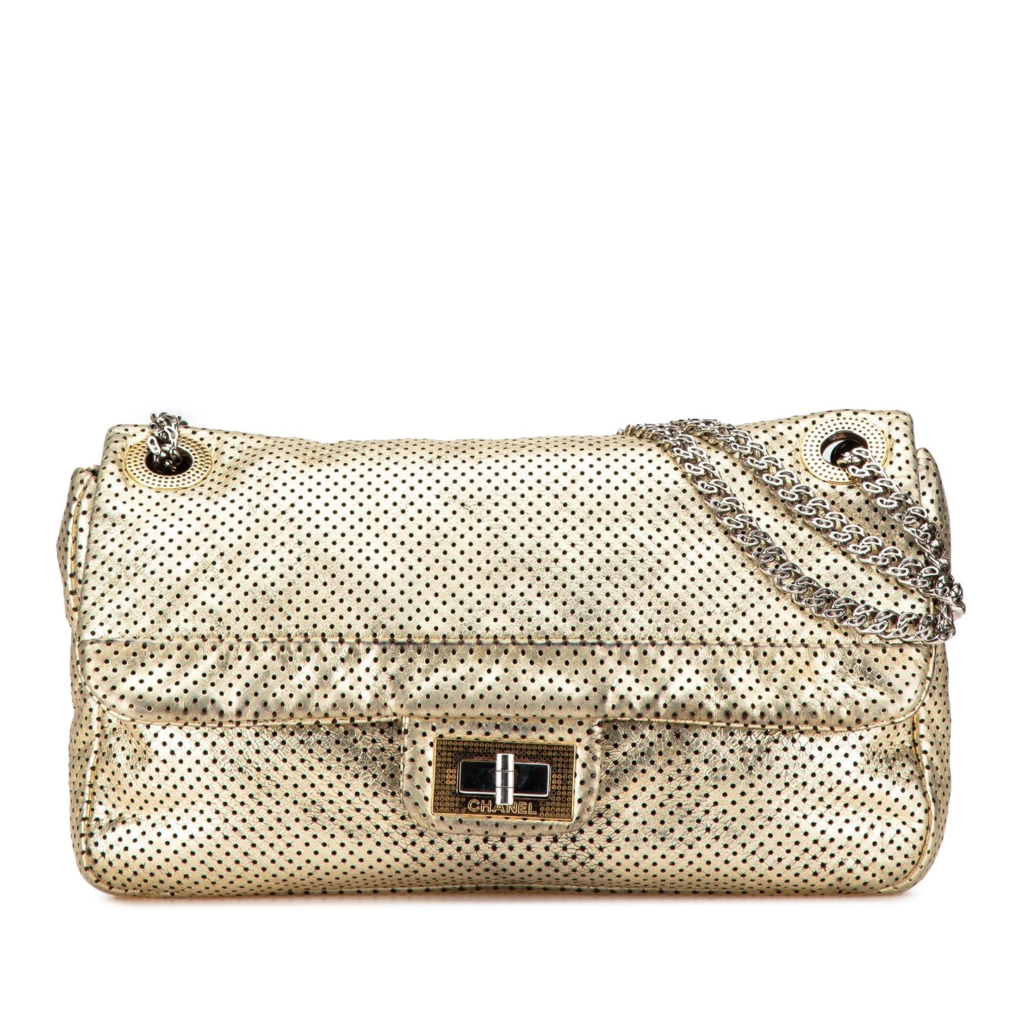 Gold Chanel Medium Perforated Calfskin Reissue Drill Flap Shoulder Bag