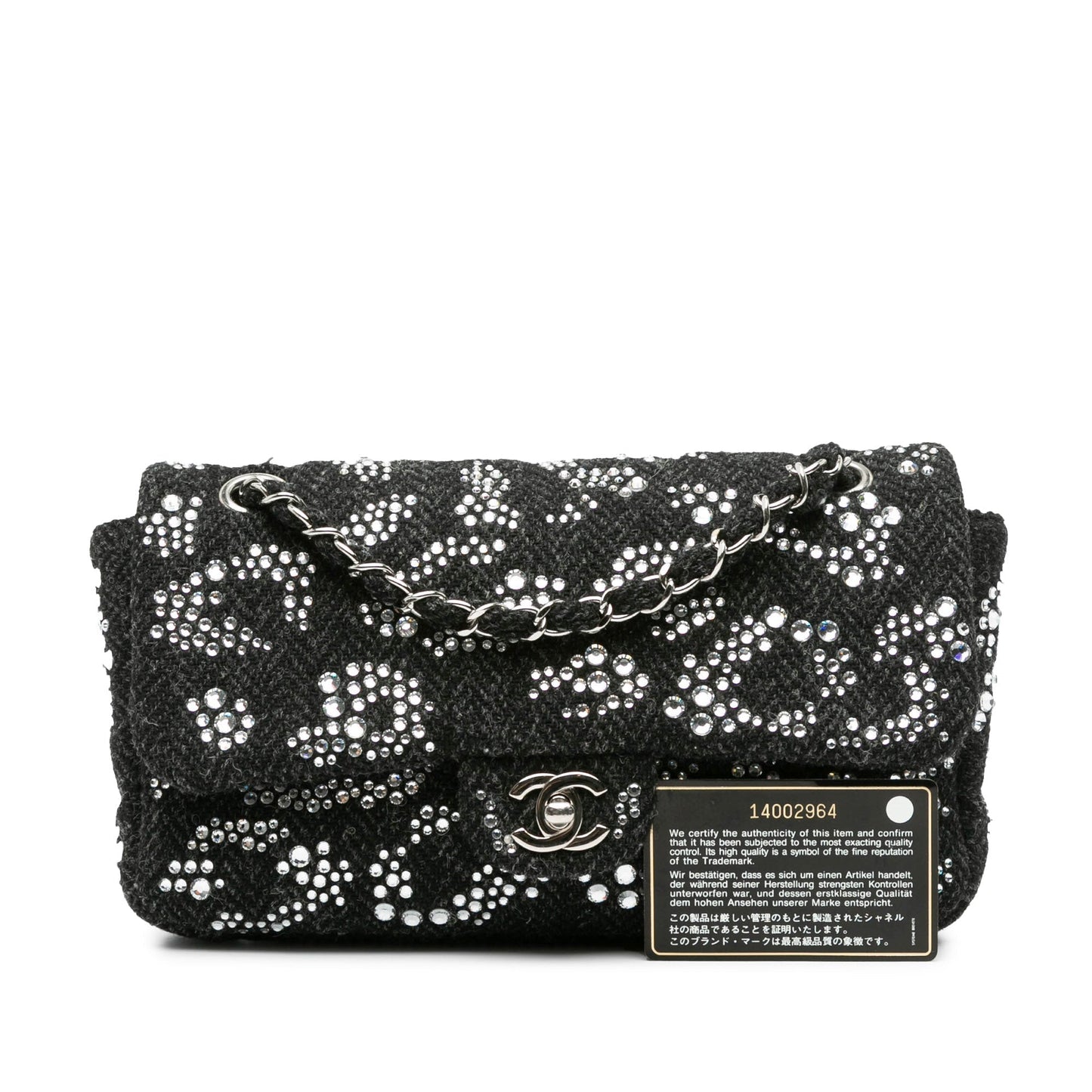 Black Chanel Medium Strass Embellished Tweed Single Flap Shoulder Bag