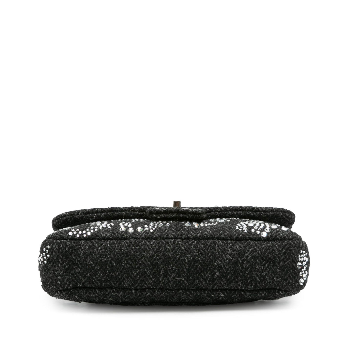 Black Chanel Medium Strass Embellished Tweed Single Flap Shoulder Bag