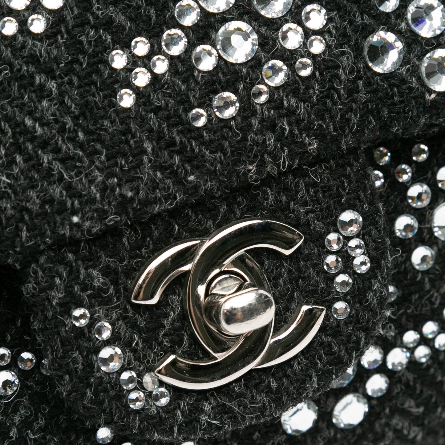 Black Chanel Medium Strass Embellished Tweed Single Flap Shoulder Bag