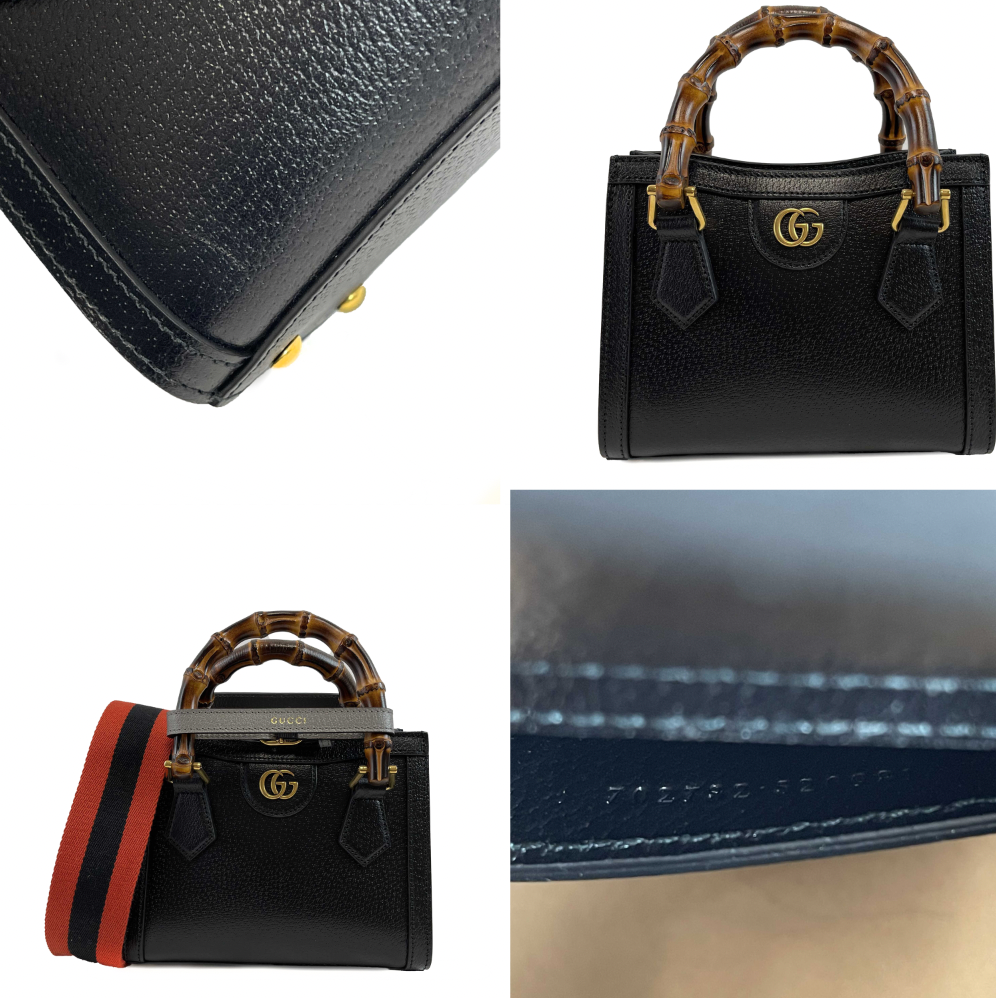 GUCCI Excellent Mini Diana NM Bamboo Handle Tote Black Crossbody Bag