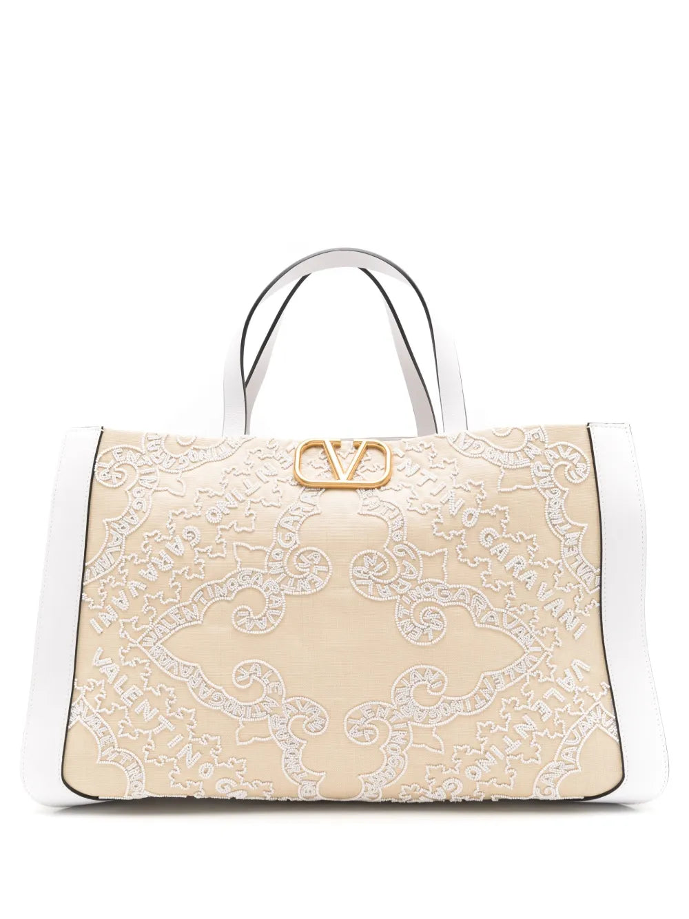 Valentino Vlogo Embroidered Raffia Tote Bag