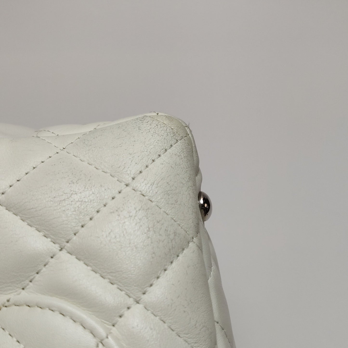 Chanel Cambon Medium Shoulder Bag White Calfskin Leather Black Double Strap
