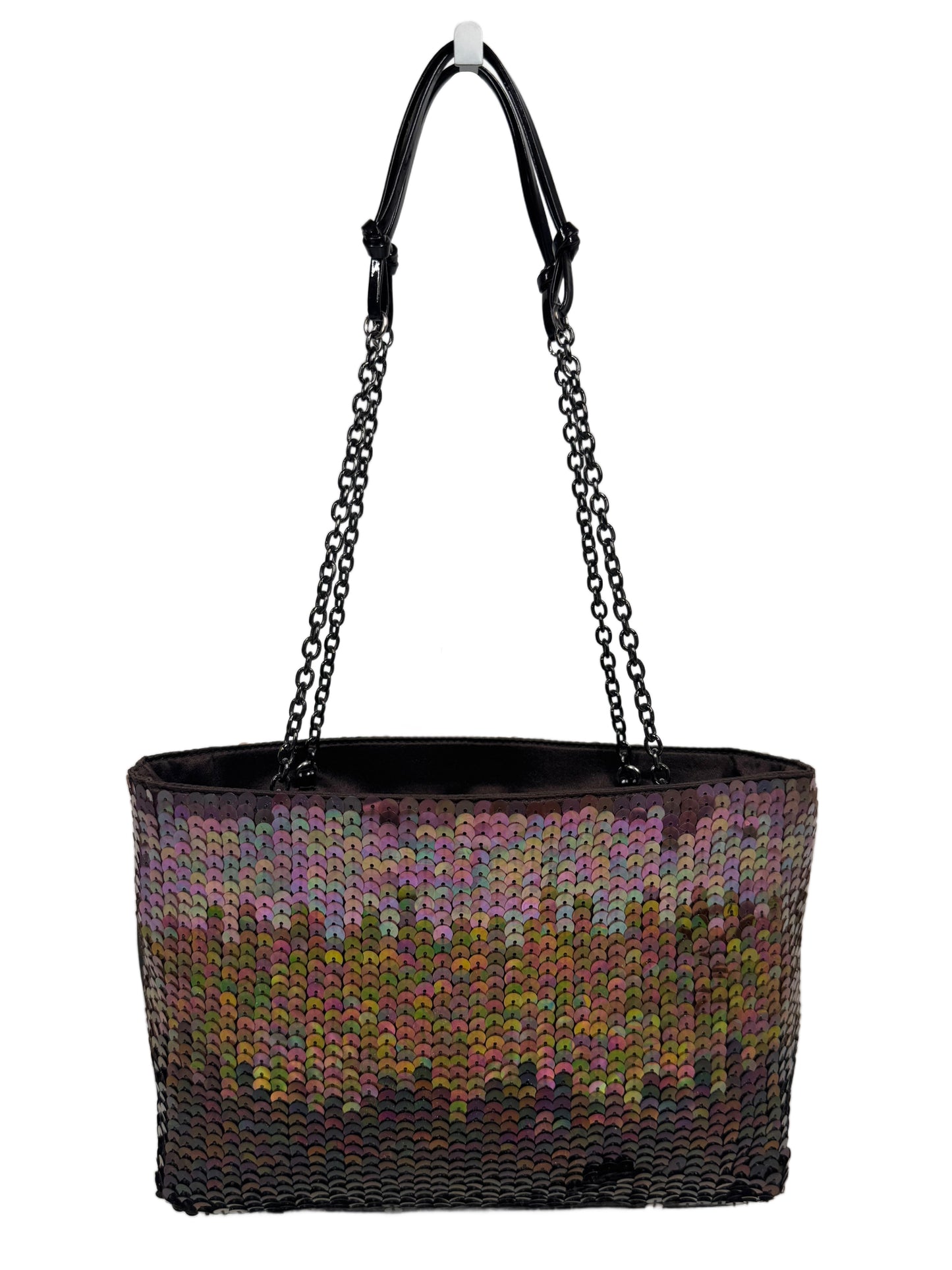 Prada Vintage Purple Iridescent Satin Sequin Embellished Chain Mini Shoulder Bag