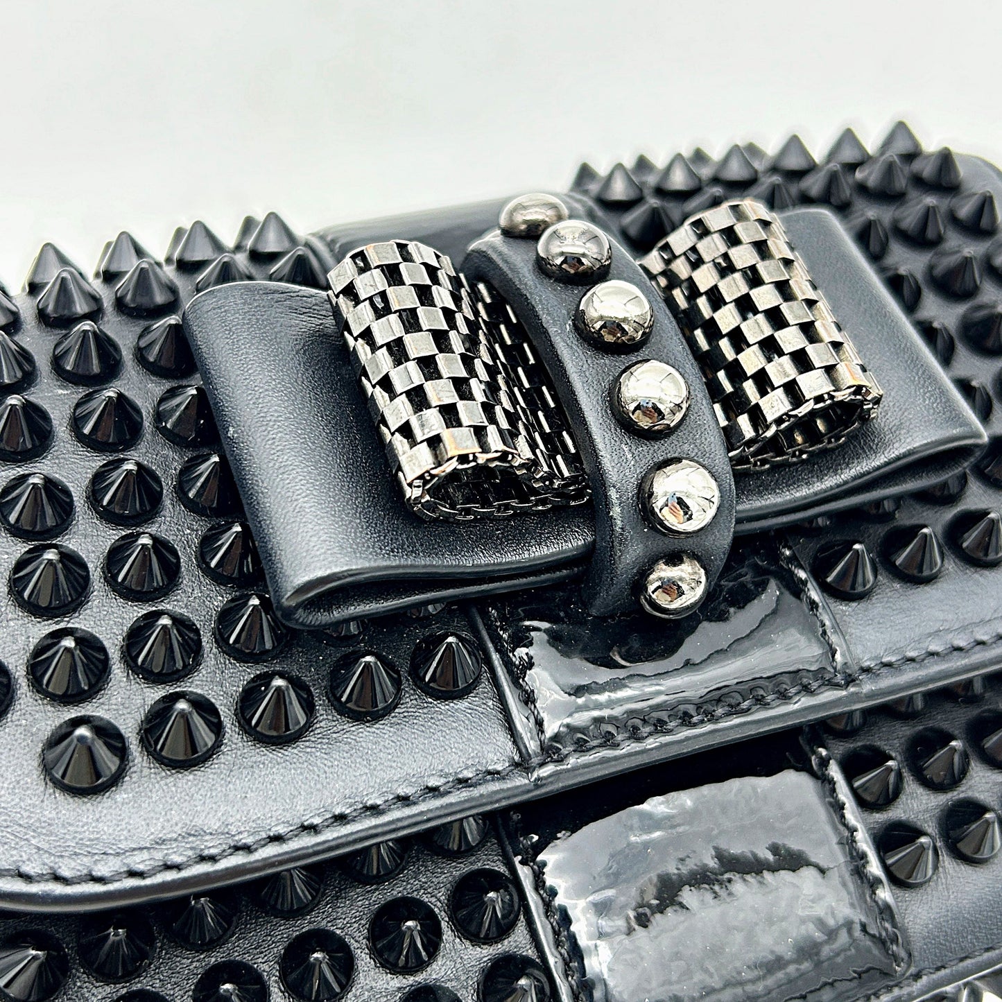 CHRISTIAN LOUBOUTIN Calfskin Spikes Sweety Charity Crossbody Bag Black LA7823