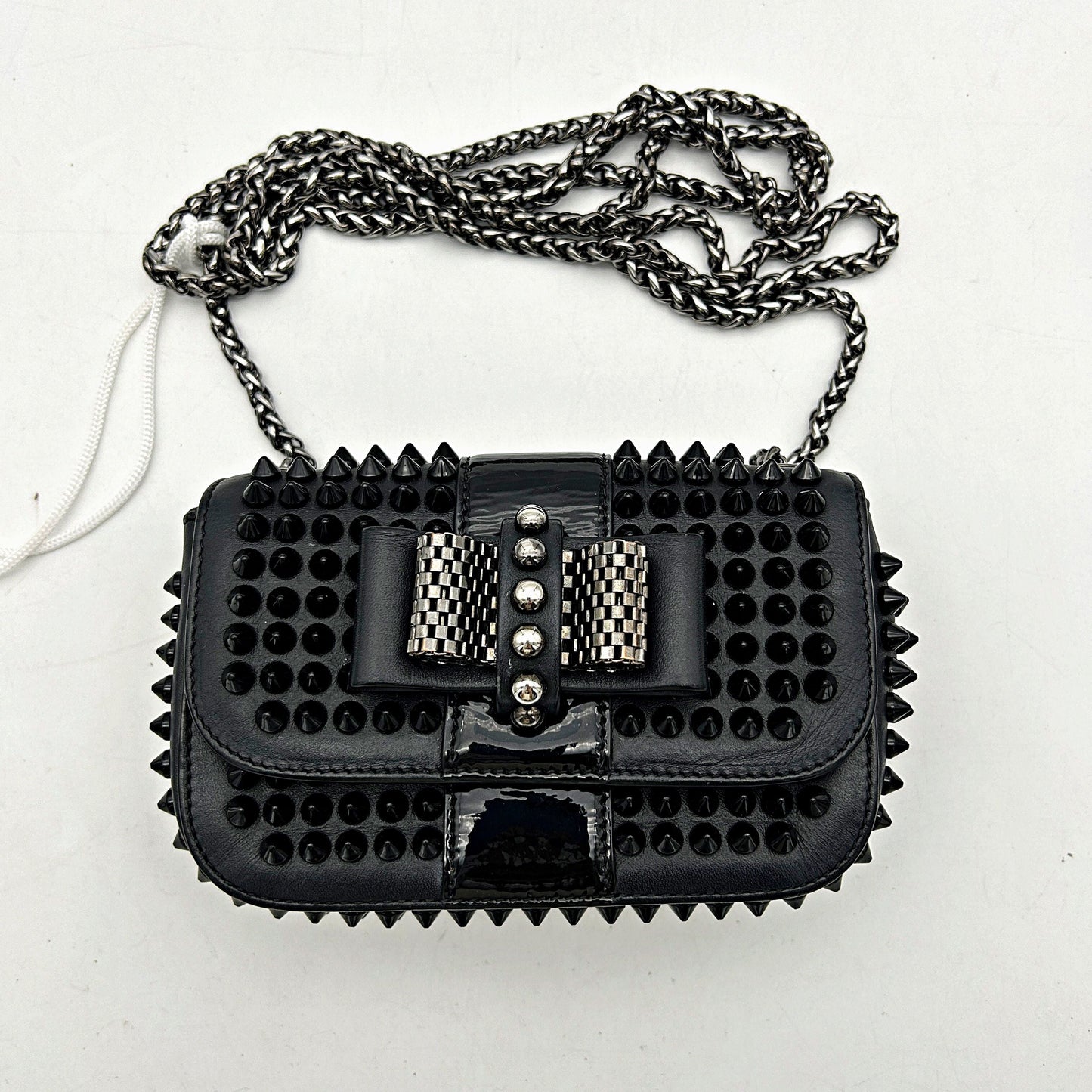 CHRISTIAN LOUBOUTIN Calfskin Spikes Sweety Charity Crossbody Bag Black LA7823