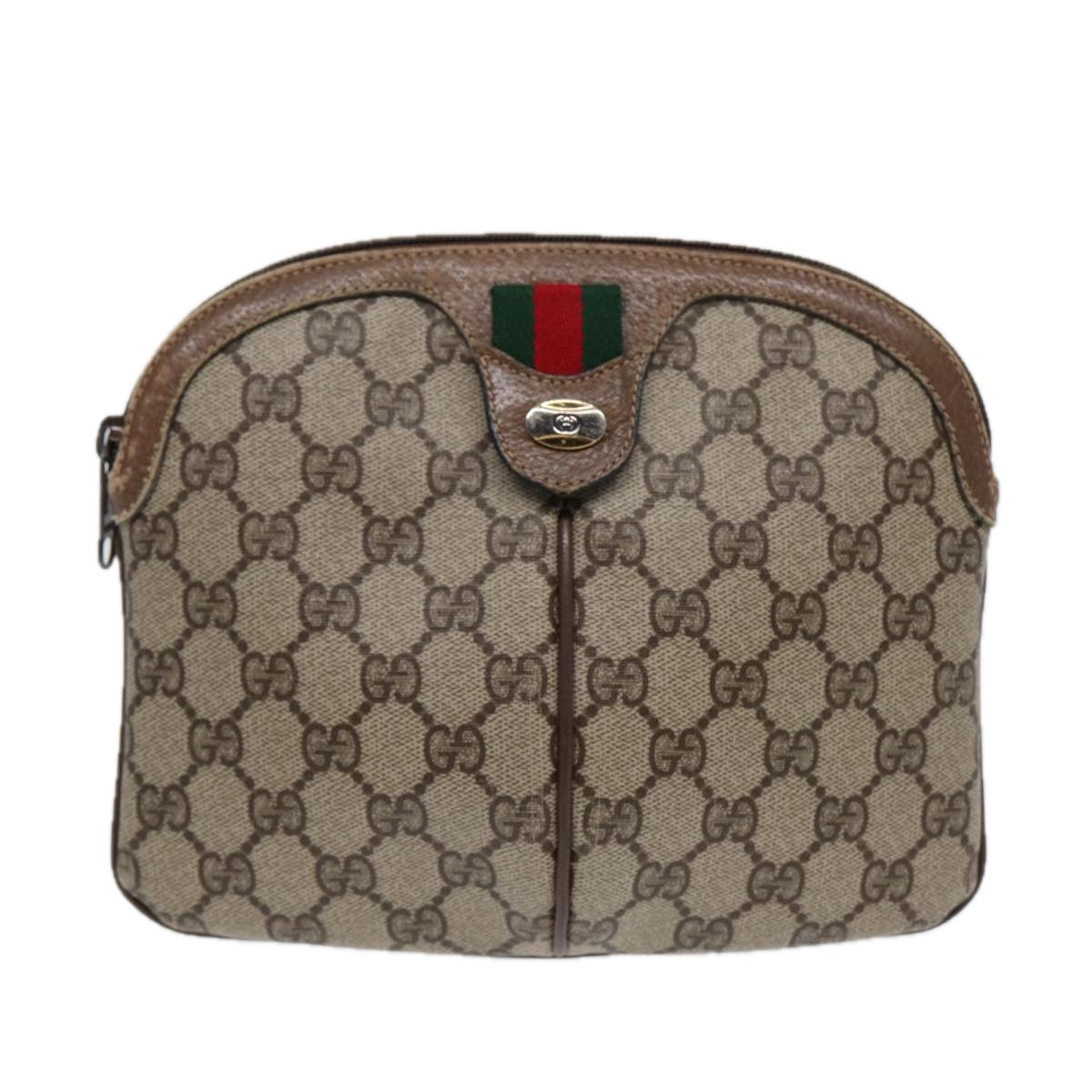 GUCCI GG Supreme Web Sherry Line Shoulder Bag PVC Beige 904 02 047 Auth 85369