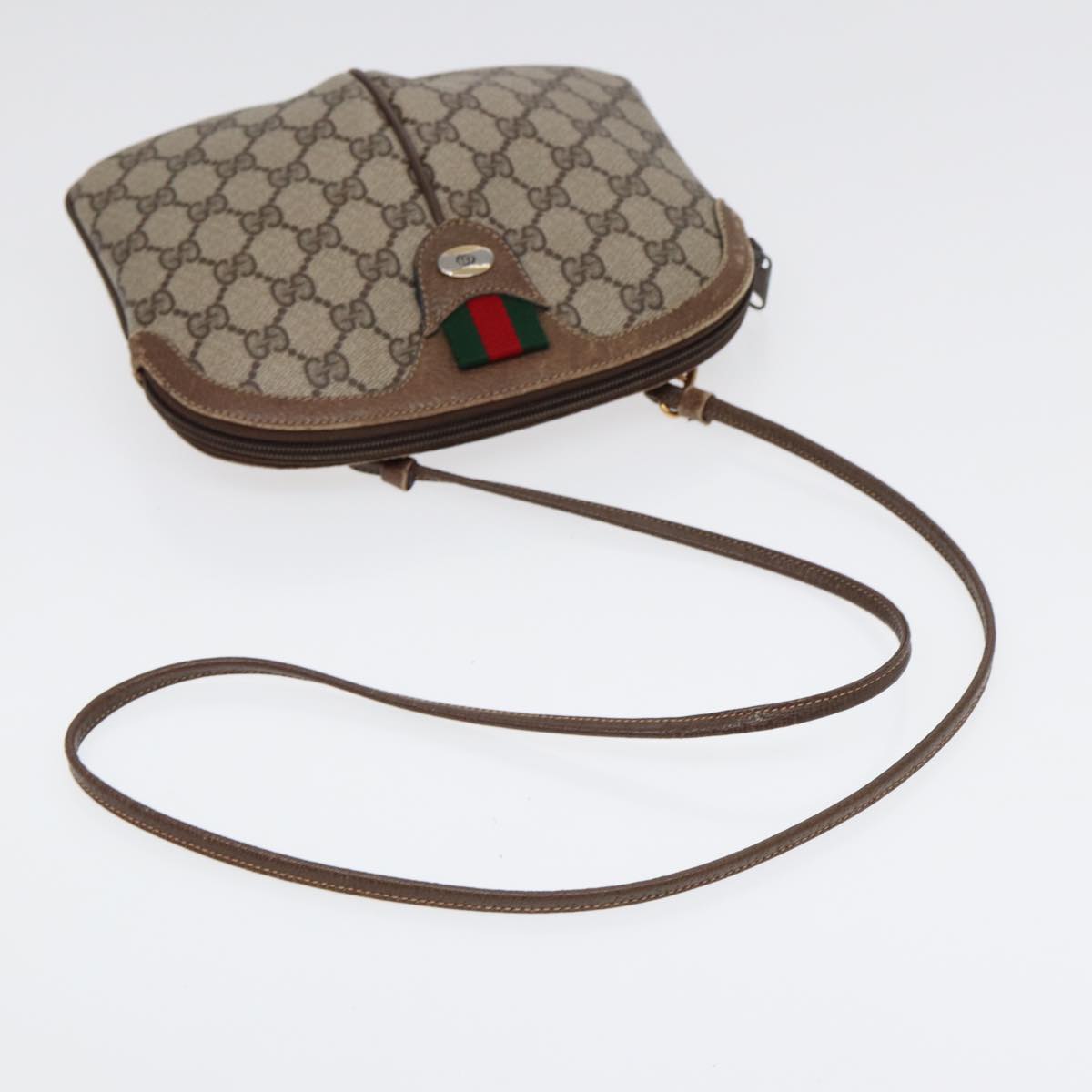 GUCCI GG Supreme Web Sherry Line Shoulder Bag PVC Beige 904 02 047 Auth 85369