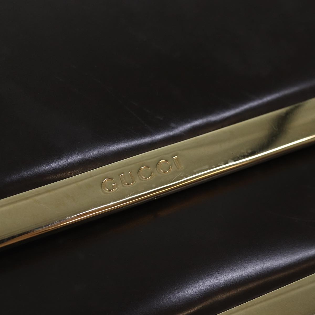 GUCCI Shoulder Bag Leather Gold Brown 001 2058 1764 0 Auth 85409