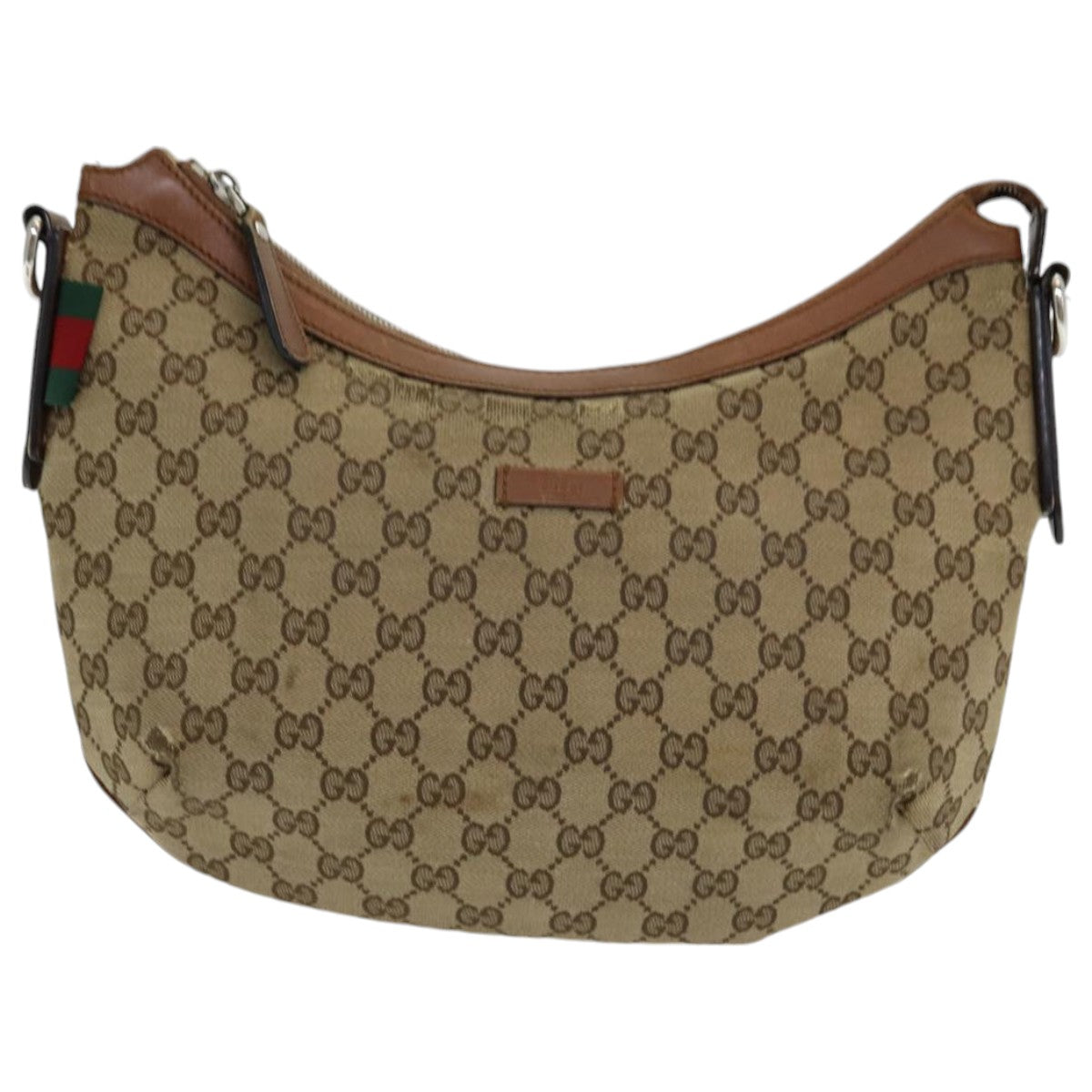 GUCCI GG Canvas Web Sherry Line Shoulder Bag Beige Silver Red 353399 Auth 85990