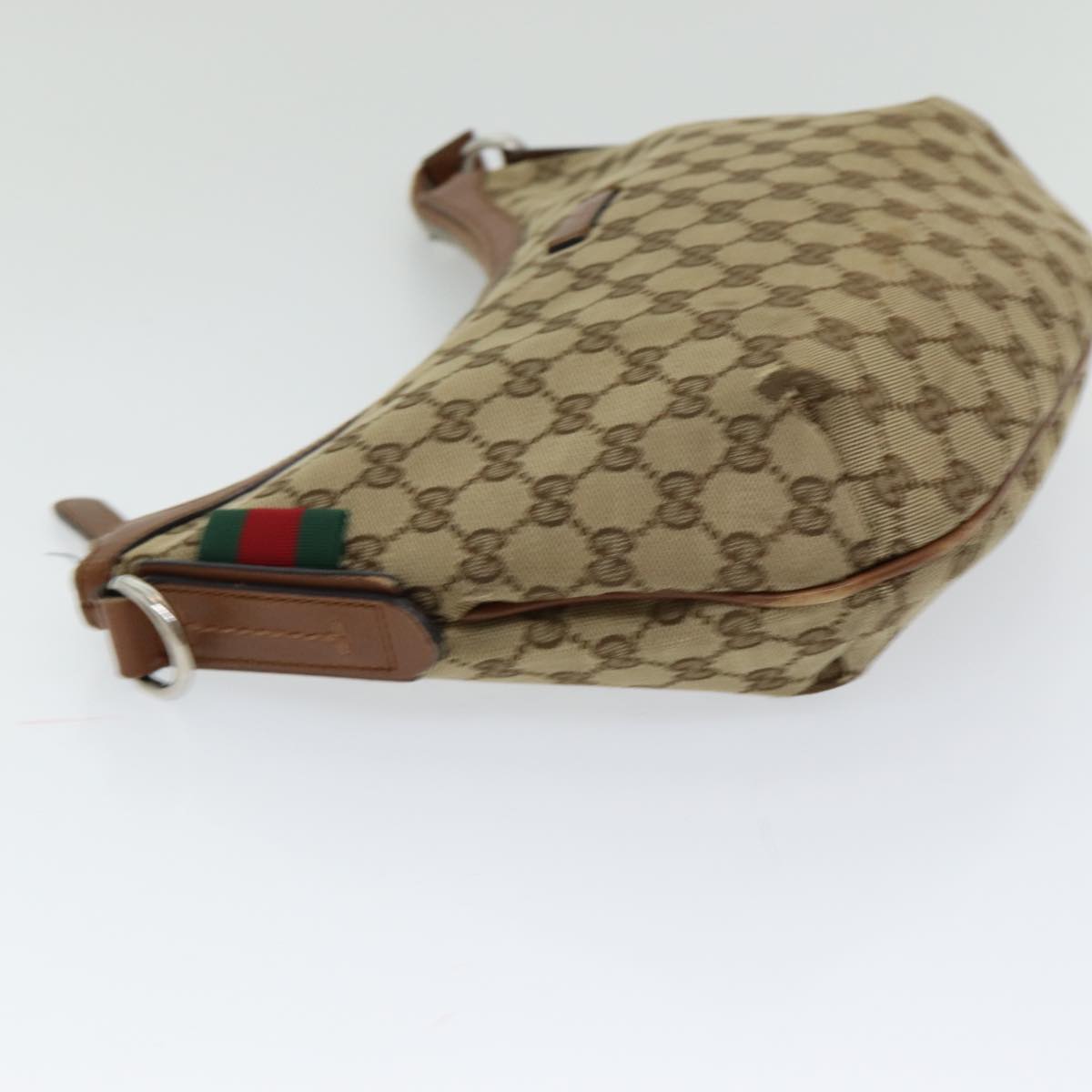 GUCCI GG Canvas Web Sherry Line Shoulder Bag Beige Silver Red 353399 Auth 85990