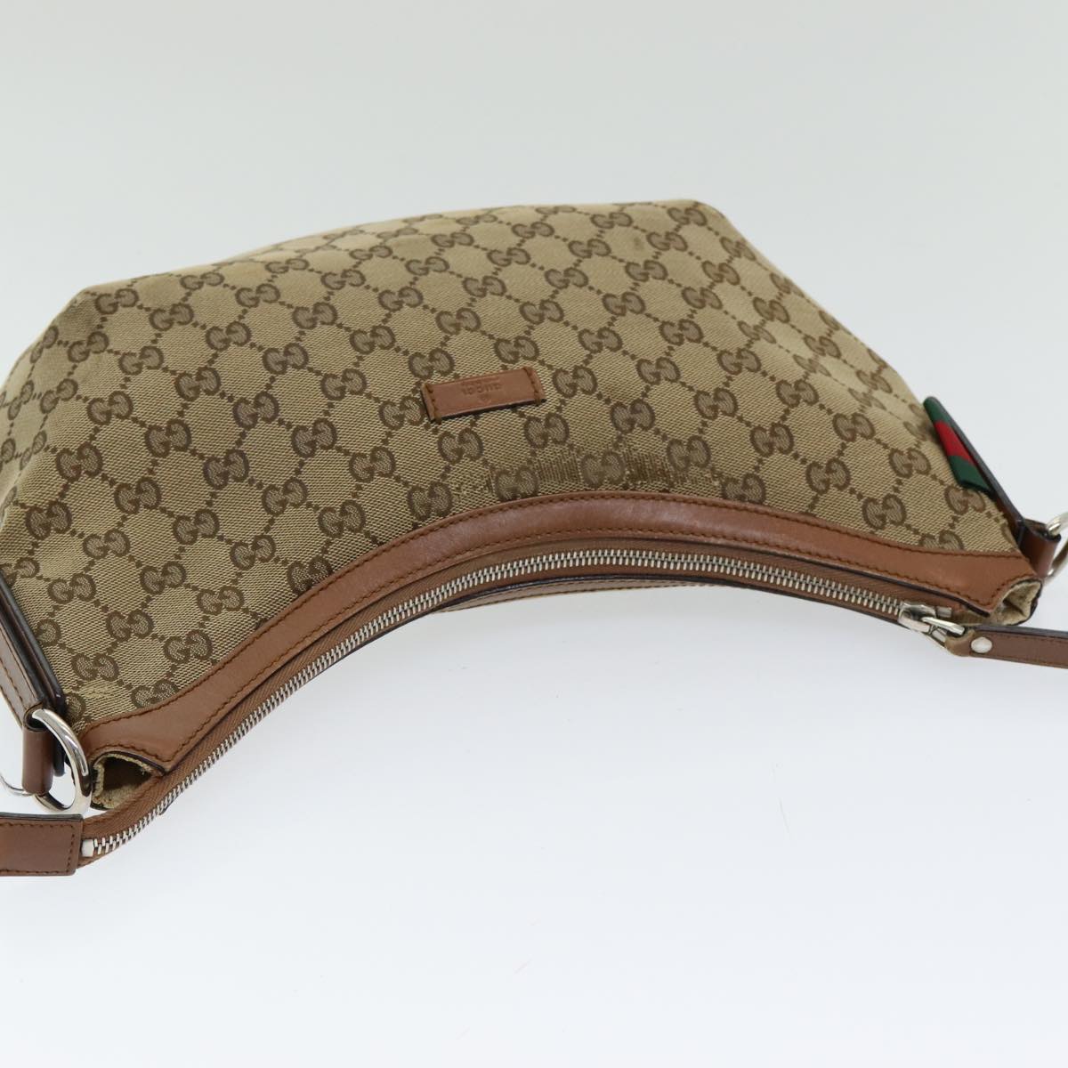 GUCCI GG Canvas Web Sherry Line Shoulder Bag Beige Silver Red 353399 Auth 85990