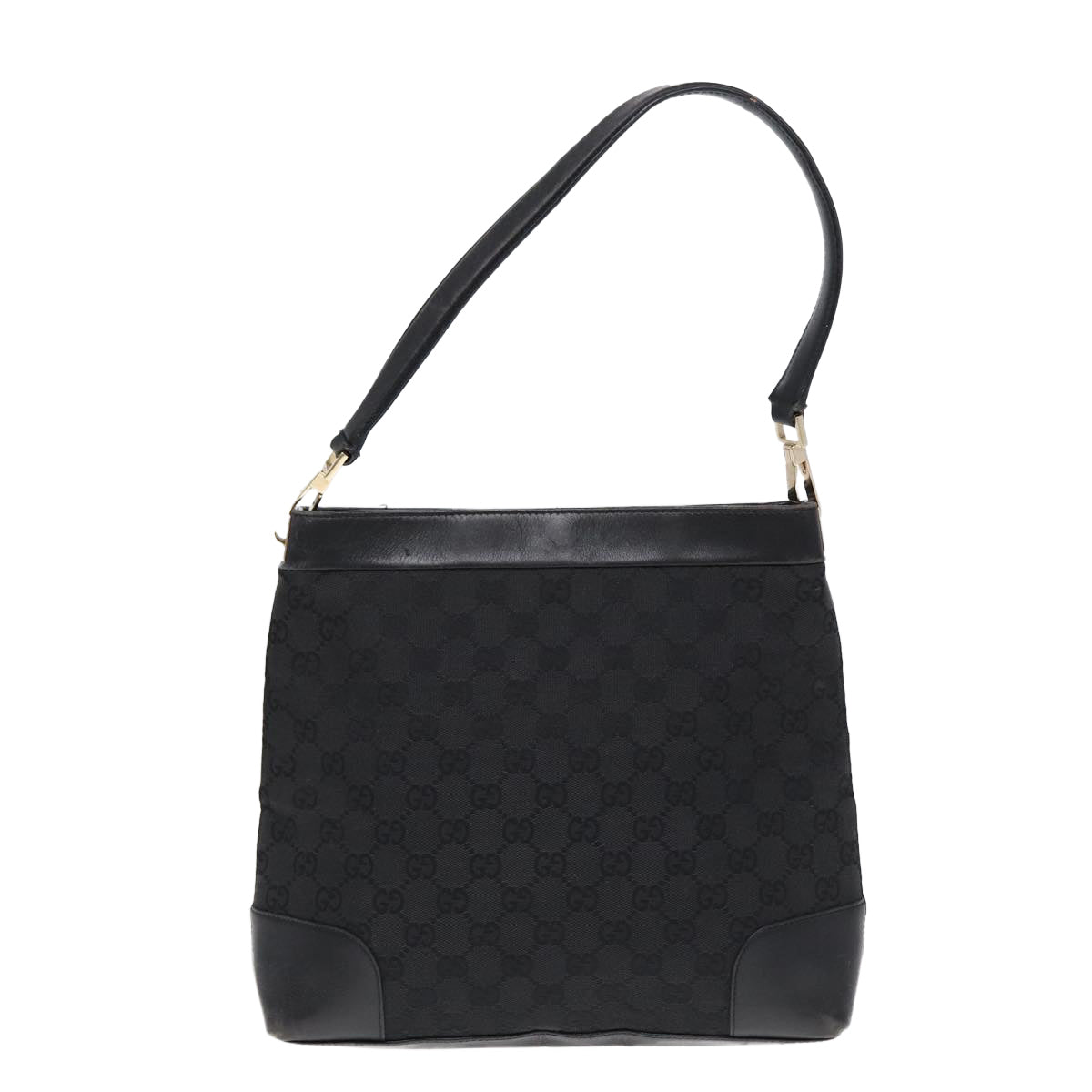 GUCCI GG Canvas Shoulder Bag Black Gold 33900 Auth 85998