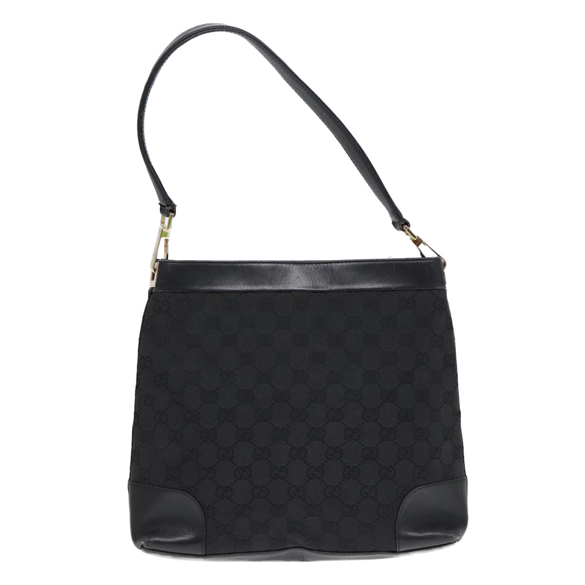 GUCCI GG Canvas Shoulder Bag Black Gold 33900 Auth 85998