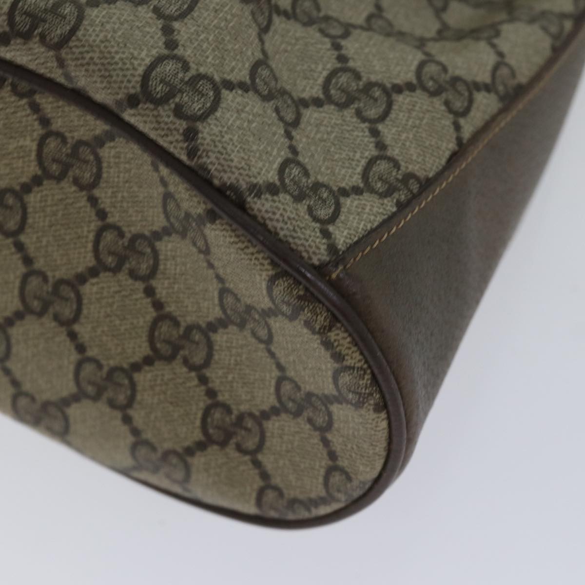 GUCCI GG Supreme Web Sherry Line Shoulder Bag PVC Beige Gold Auth 86046