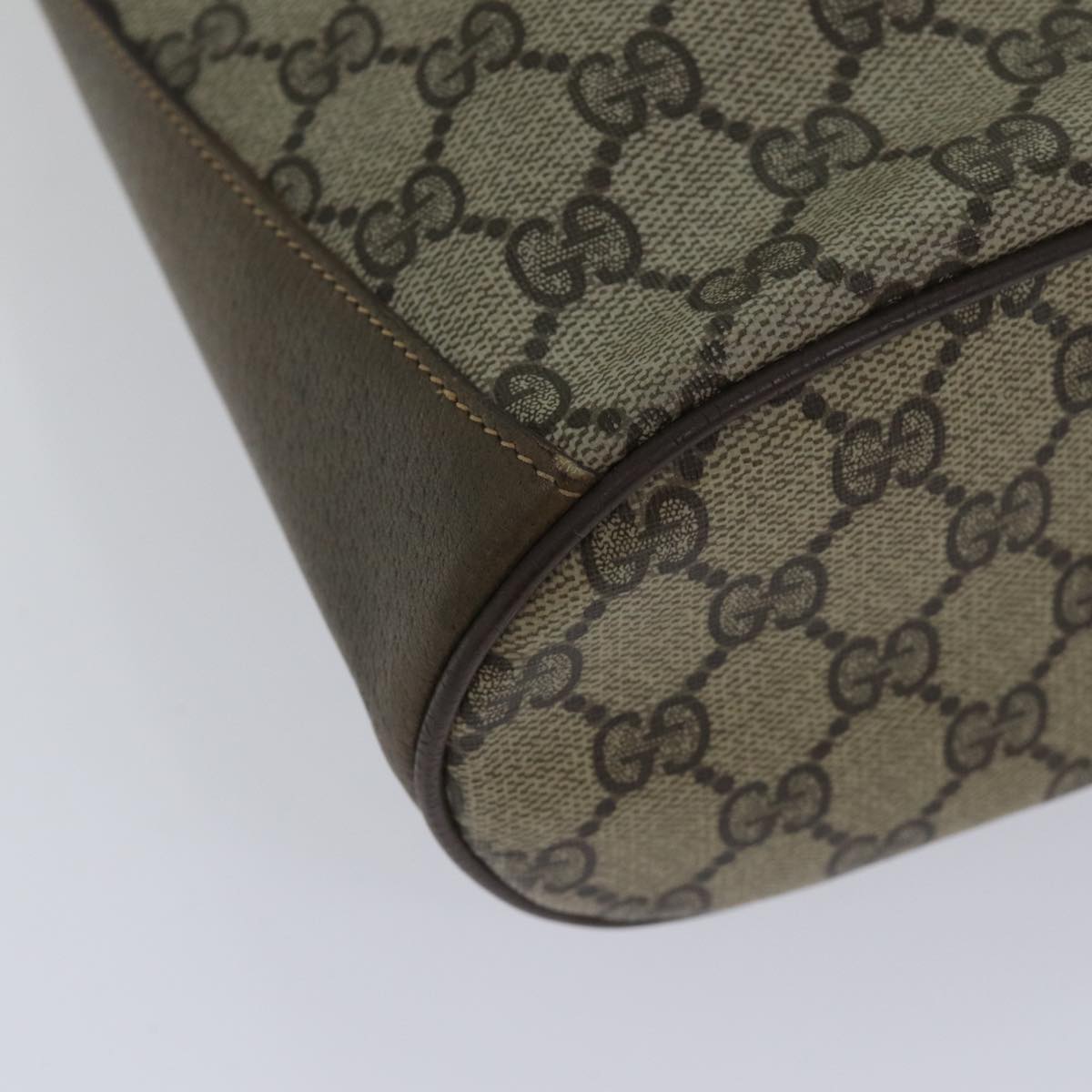 GUCCI GG Supreme Web Sherry Line Shoulder Bag PVC Beige Gold Auth 86046