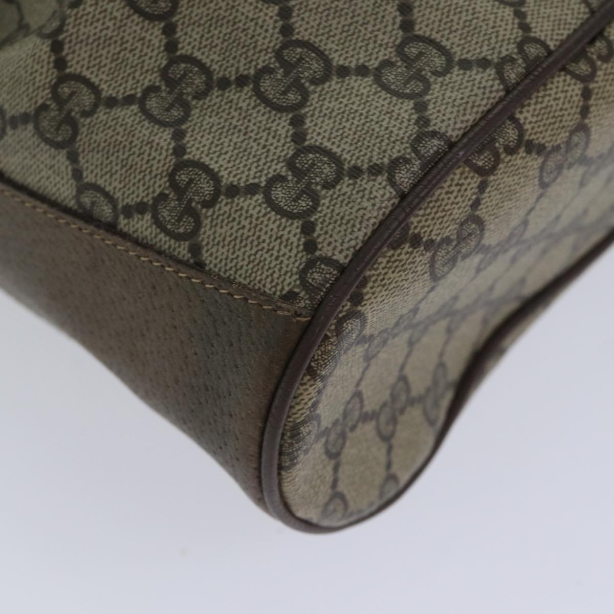 GUCCI GG Supreme Web Sherry Line Shoulder Bag PVC Beige Gold Auth 86046