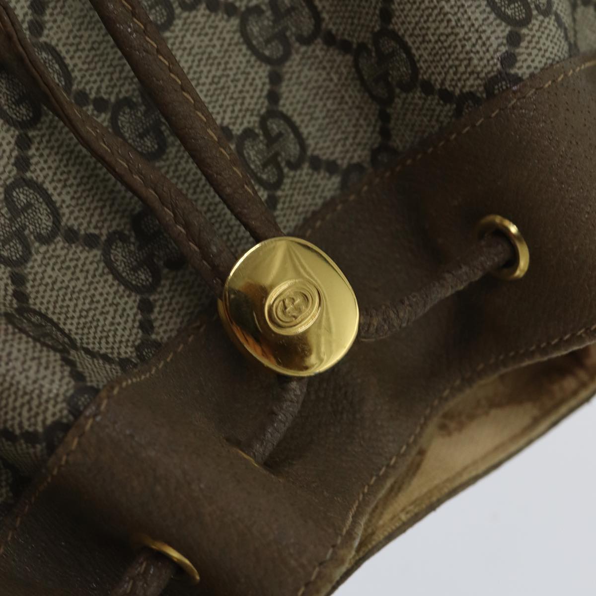 GUCCI GG Supreme Web Sherry Line Shoulder Bag PVC Beige Gold Auth 86046