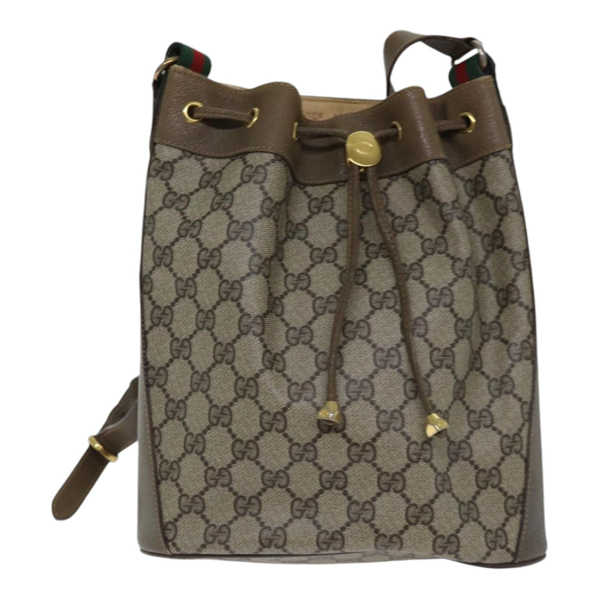GUCCI GG Supreme Web Sherry Line Shoulder Bag PVC Beige Gold Auth 86046