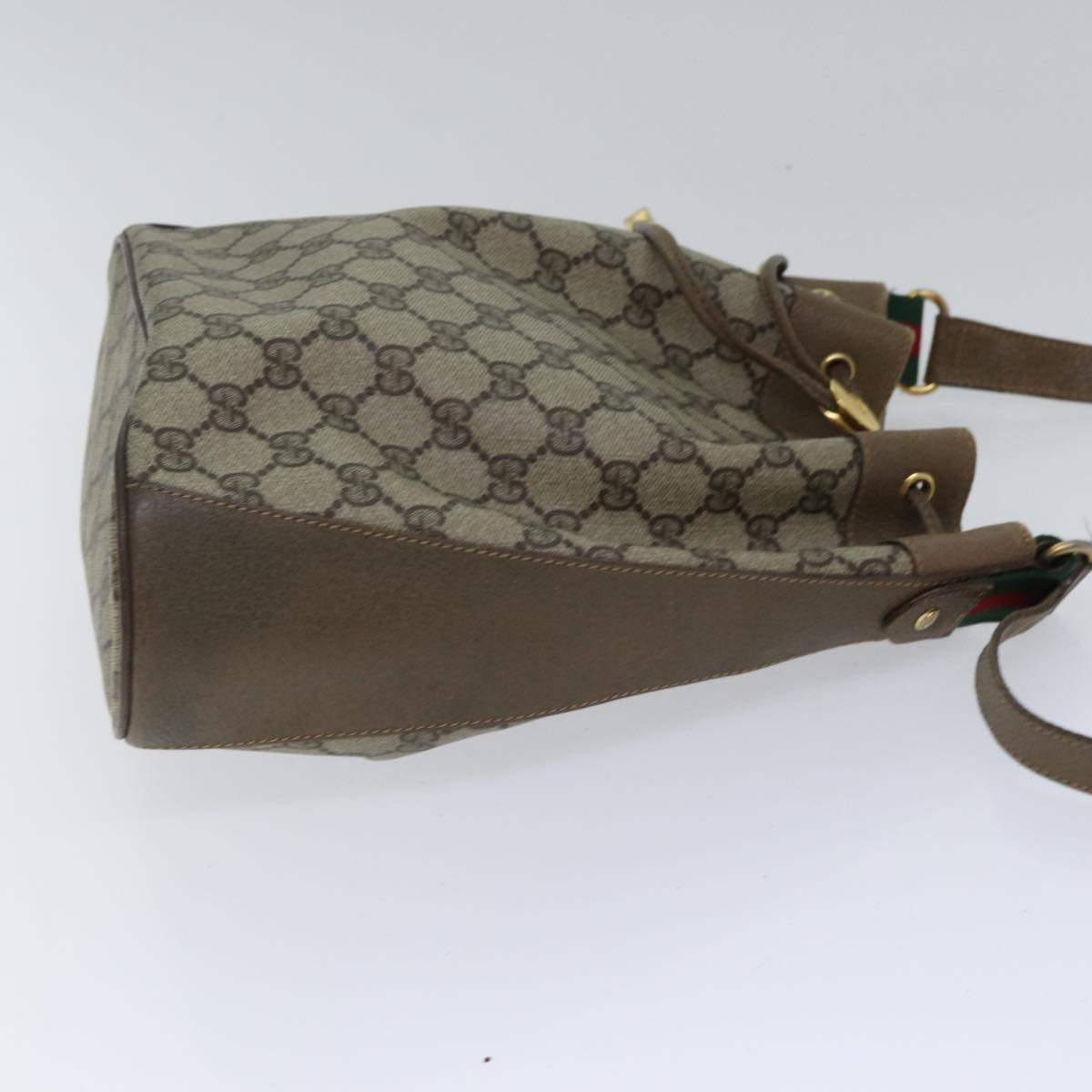 GUCCI GG Supreme Web Sherry Line Shoulder Bag PVC Beige Gold Auth 86046