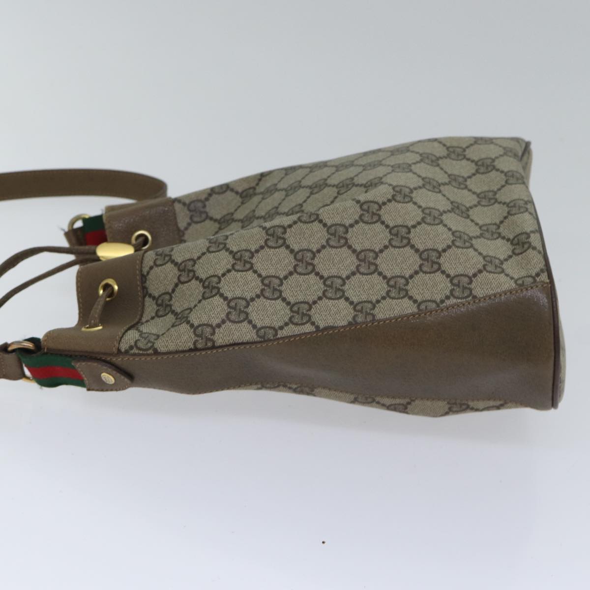 GUCCI GG Supreme Web Sherry Line Shoulder Bag PVC Beige Gold Auth 86046