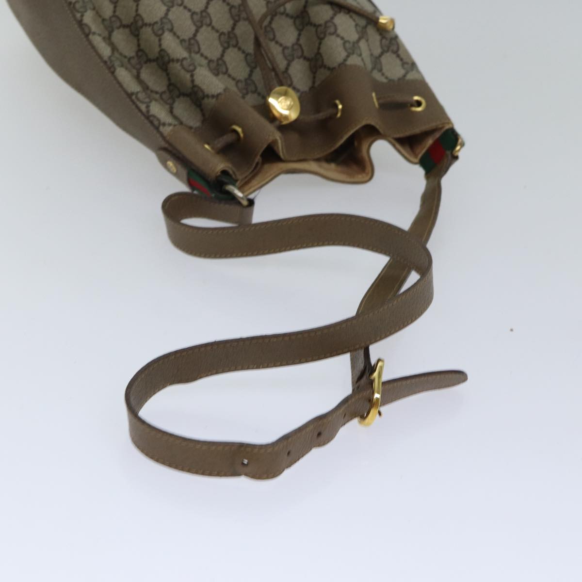 GUCCI GG Supreme Web Sherry Line Shoulder Bag PVC Beige Gold Auth 86046