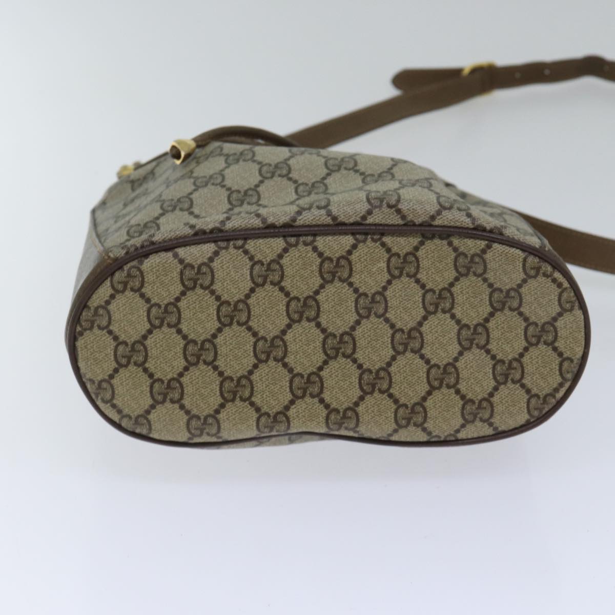 GUCCI GG Supreme Web Sherry Line Shoulder Bag PVC Beige Gold Auth 86046
