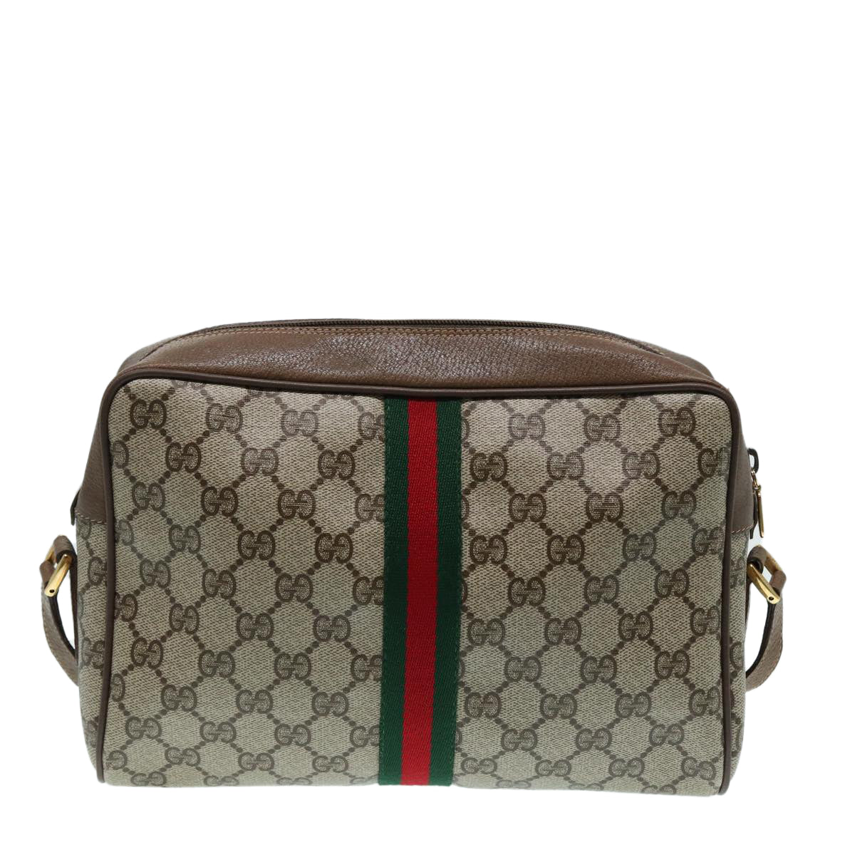 GUCCI GG Supreme Web Sherry Line Shoulder Bag Beige Gold 56 02 005 Auth 86167