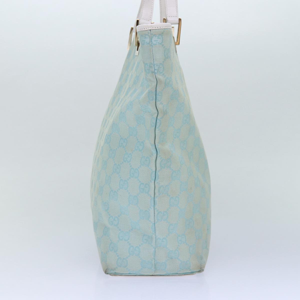 GUCCI GG Canvas Tote Bag Light Blue Gold 002 1098 1705 Auth 86897