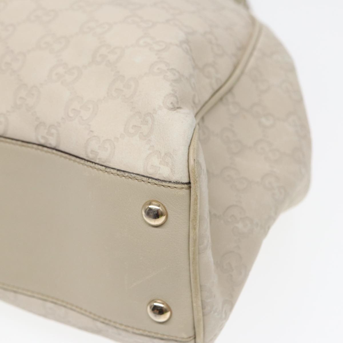 GUCCI GG Canvas ssima bamboo Shoulder Bag Leather White Gold Auth 87104