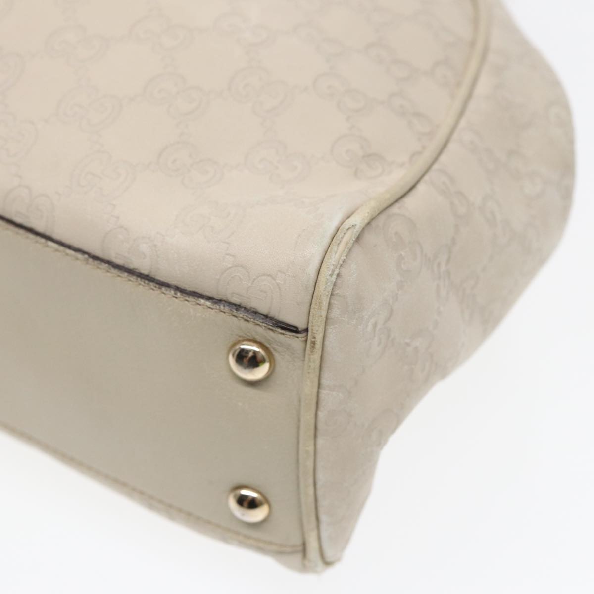 GUCCI GG Canvas ssima bamboo Shoulder Bag Leather White Gold Auth 87104