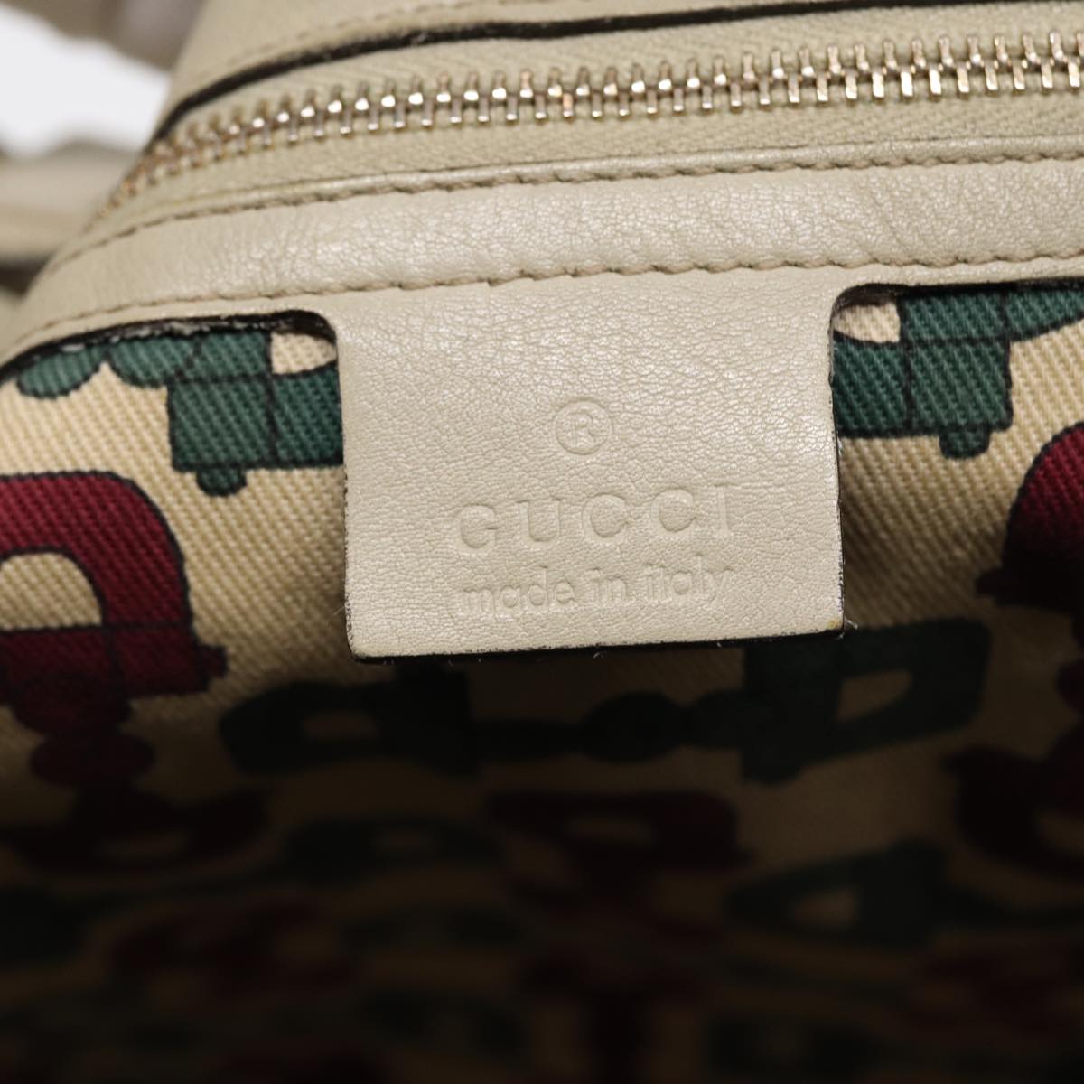 GUCCI GG Canvas ssima bamboo Shoulder Bag Leather White Gold Auth 87104