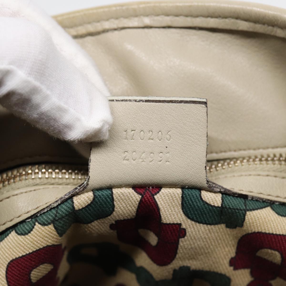 GUCCI GG Canvas ssima bamboo Shoulder Bag Leather White Gold Auth 87104