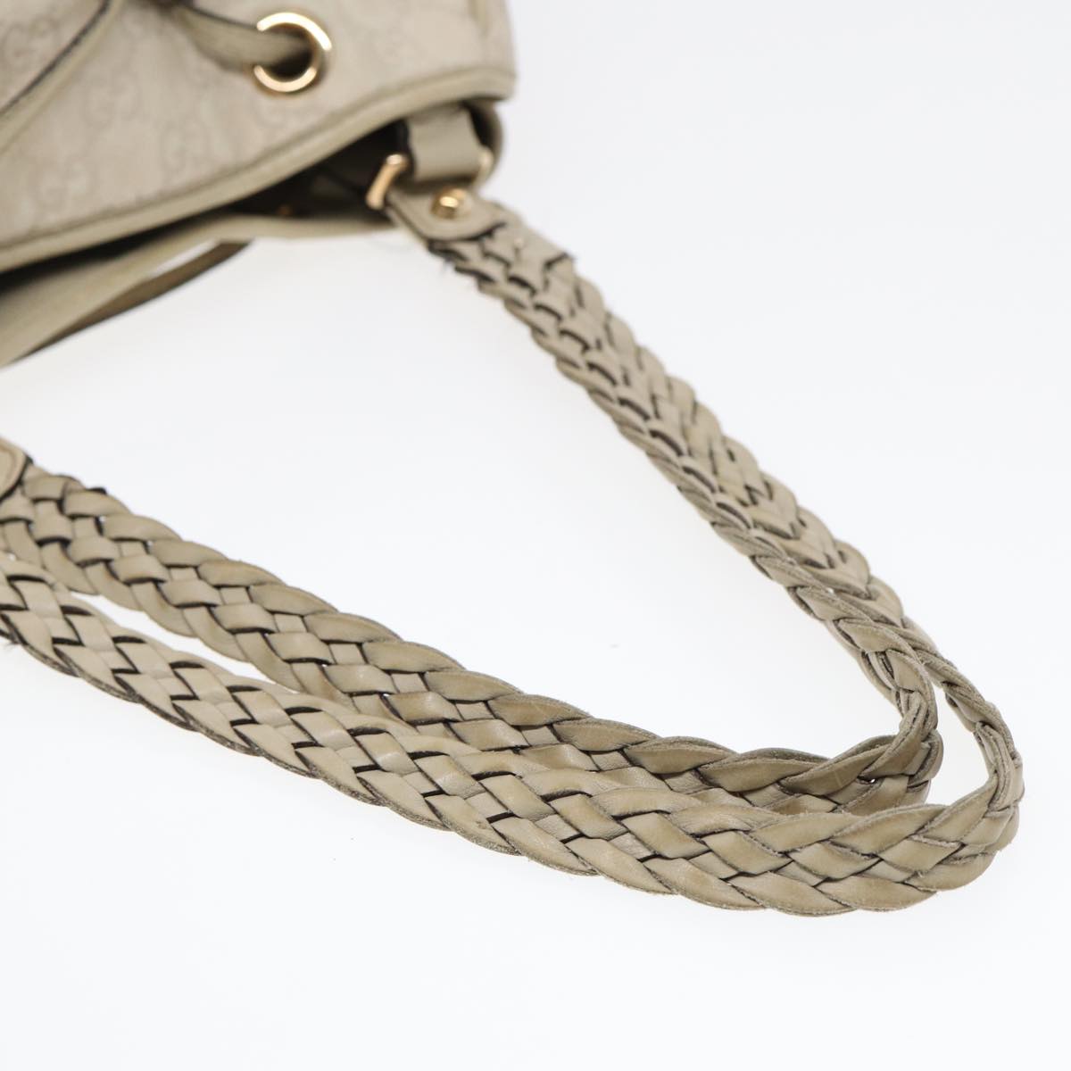 GUCCI GG Canvas ssima bamboo Shoulder Bag Leather White Gold Auth 87104
