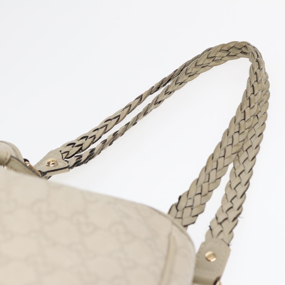 GUCCI GG Canvas ssima bamboo Shoulder Bag Leather White Gold Auth 87104