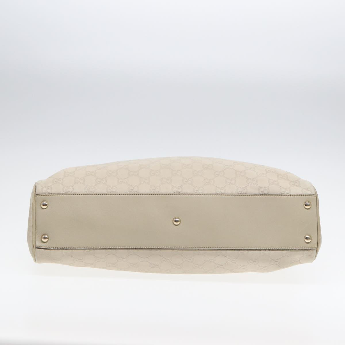 GUCCI GG Canvas ssima bamboo Shoulder Bag Leather White Gold Auth 87104