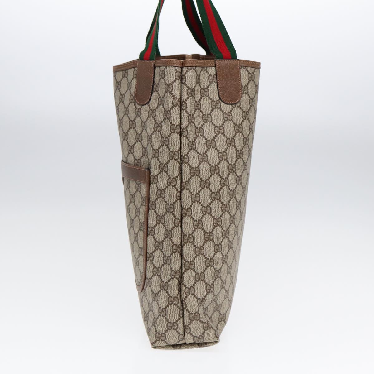 GUCCI GG Supreme Web Sherry Line Tote Bag PVC Leather Beige 39 02 003 Auth 87281
