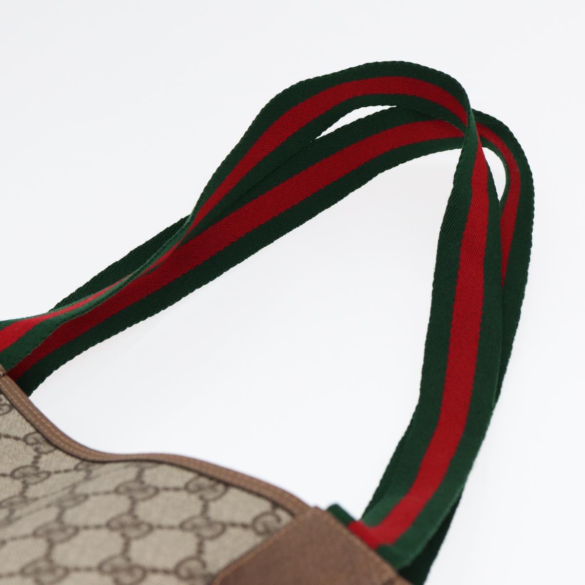 GUCCI GG Supreme Web Sherry Line Tote Bag PVC Leather Beige 39 02 003 Auth 87281