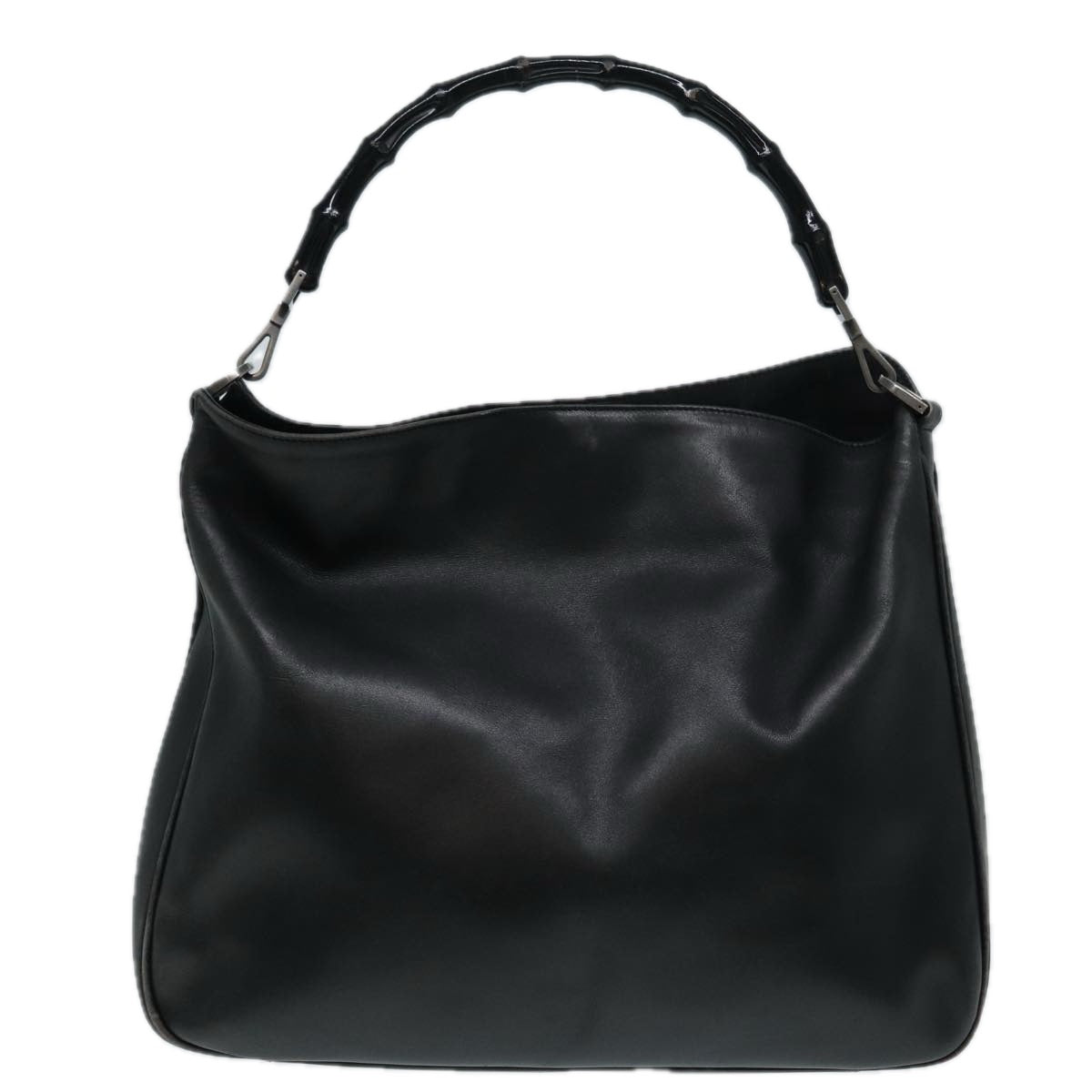 GUCCI Bamboo Shoulder Bag Leather 2way Black Silver 0011577 Auth 87779
