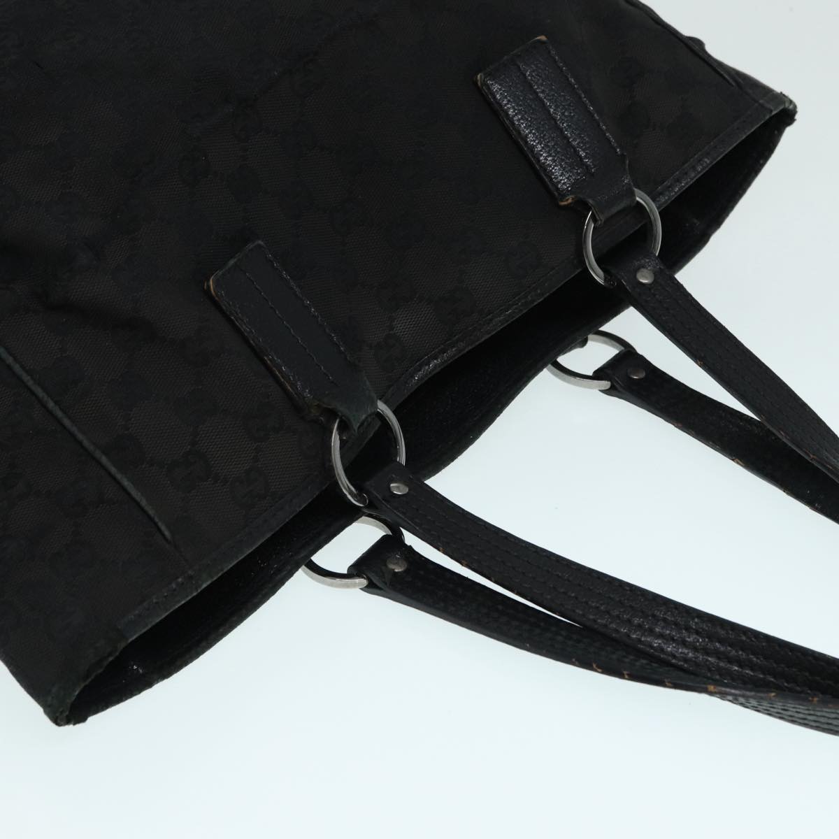 GUCCI GG Canvas Shoulder Bag Black Silver 113017 002404 Auth 87780