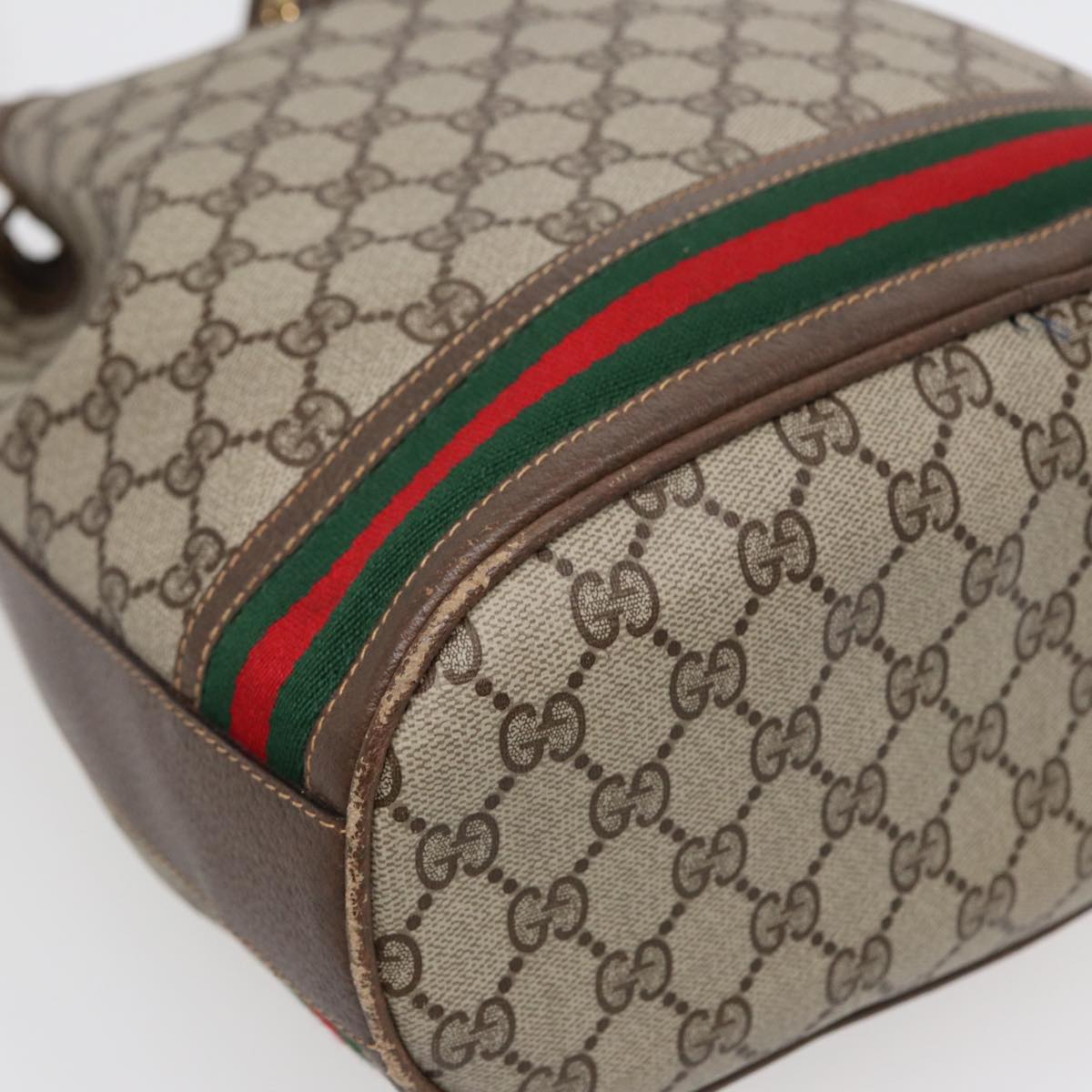 GUCCI GG Supreme Web Sherry Line Shoulder Bag Beige Gold 001 164 0933 Auth 88150