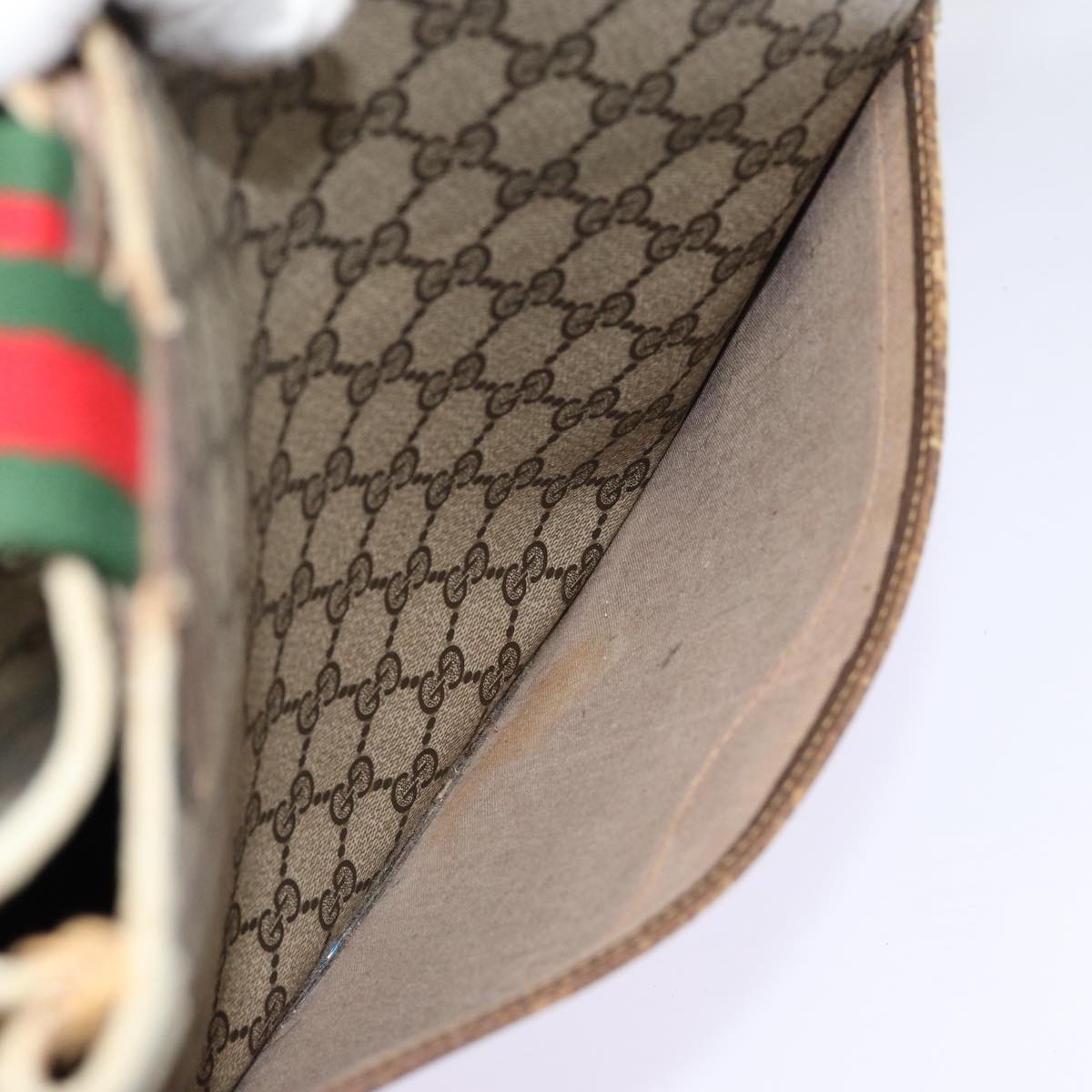 GUCCI GG Supreme Web Sherry Line Tote Bag PVC Beige Red 40 02 003 Auth 88153