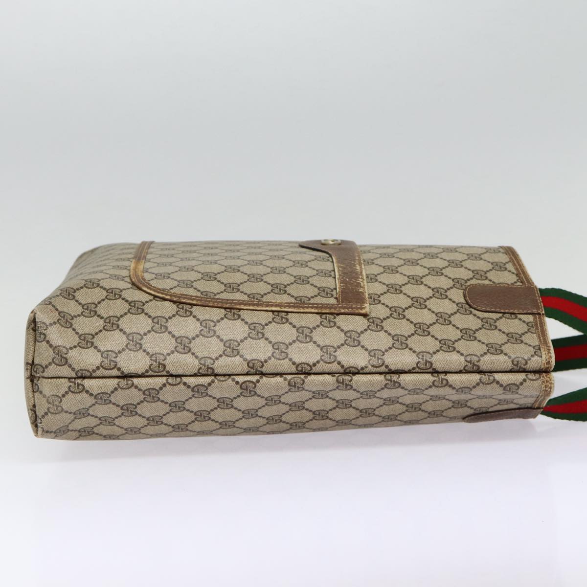 GUCCI GG Supreme Web Sherry Line Tote Bag PVC Beige Red 40 02 003 Auth 88153