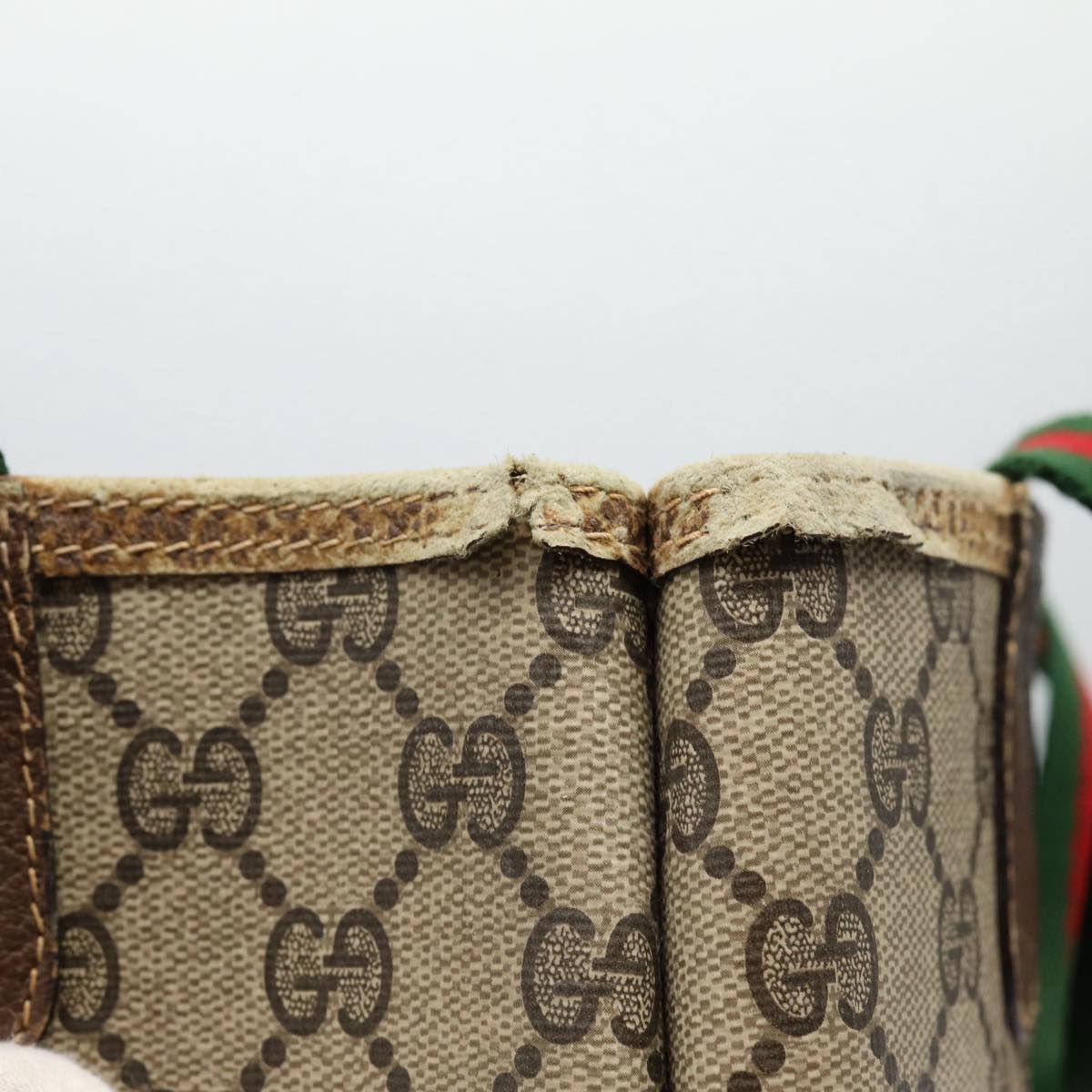GUCCI GG Supreme Web Sherry Line Tote Bag PVC Beige Red 40 02 003 Auth 88153
