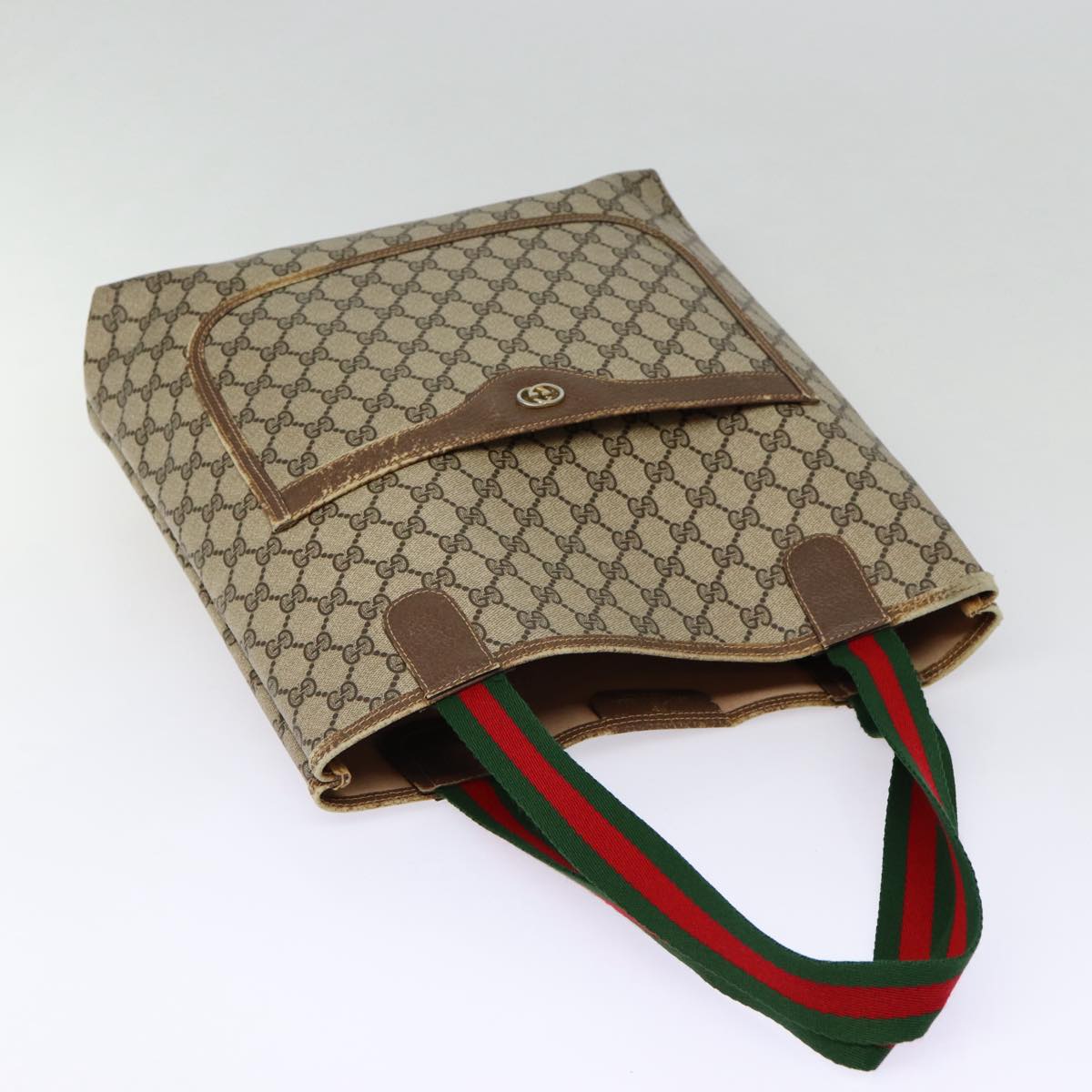 GUCCI GG Supreme Web Sherry Line Tote Bag PVC Beige Red 40 02 003 Auth 88153